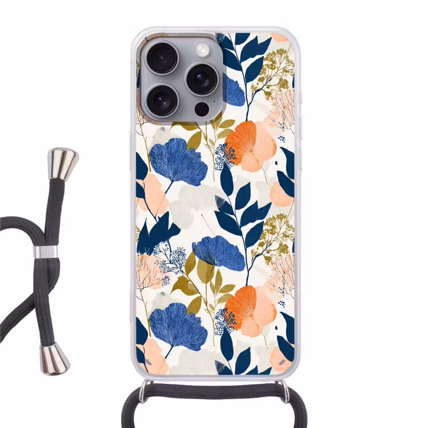 Bloemen - Botanisch - Kleurrijk Hoesje iPhone 16 Pro Max met koord klein 804 -3d