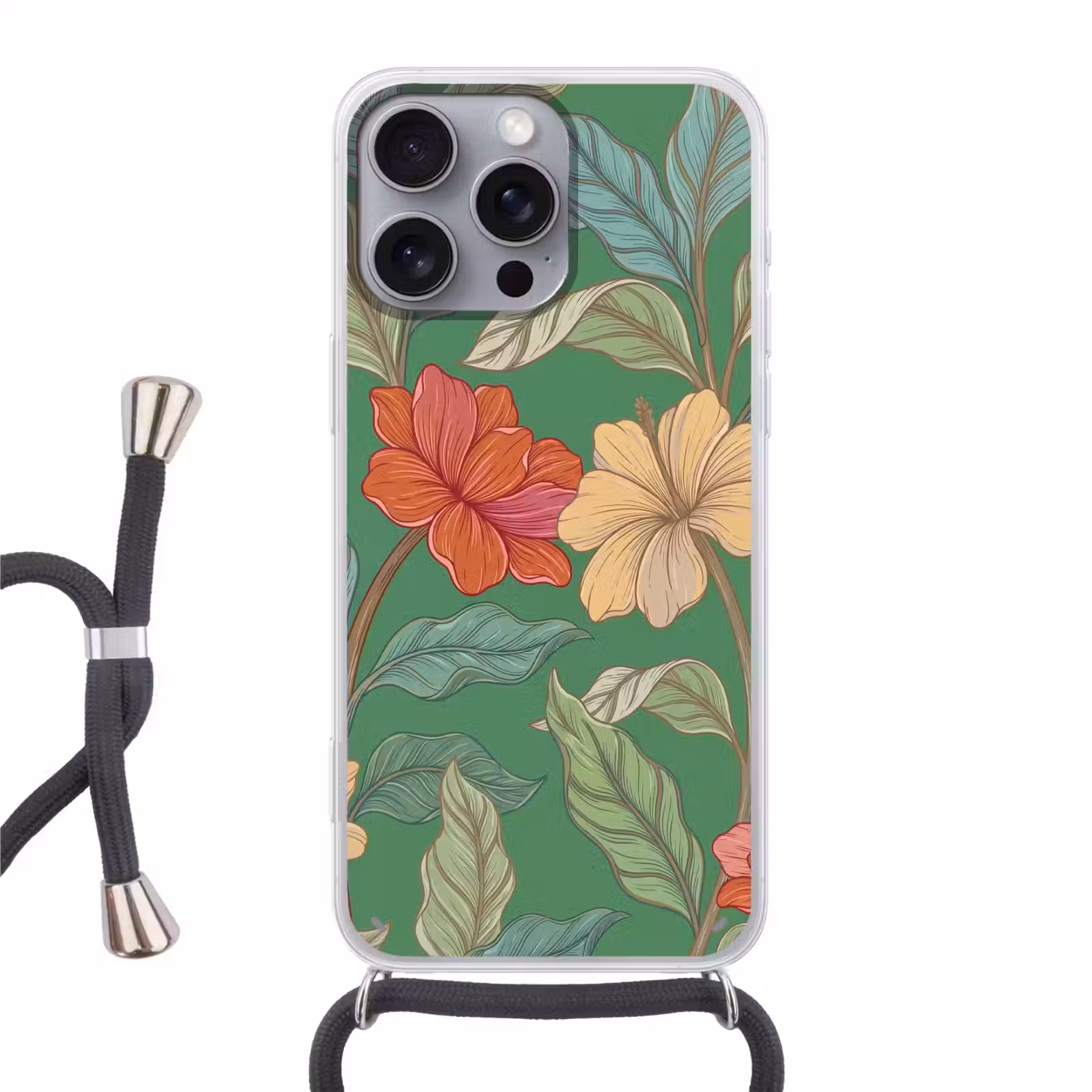Handyhülle mit Band - Blumen – Grün – Illustration - Bloemen - Groen - Illustratie Hoesje iPhone 16 Pro Max met koord klein