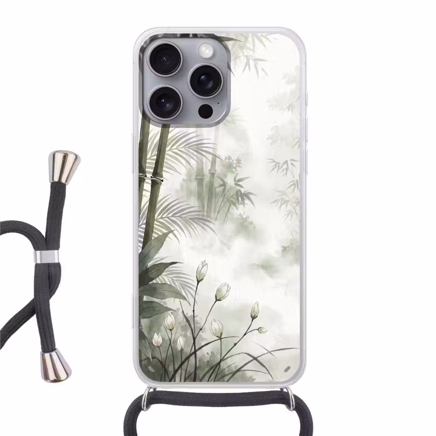 Bloemen - Knop - Tuin - Illustratie - Wit Hoesje iPhone 16 Pro Max met koord klein -3d