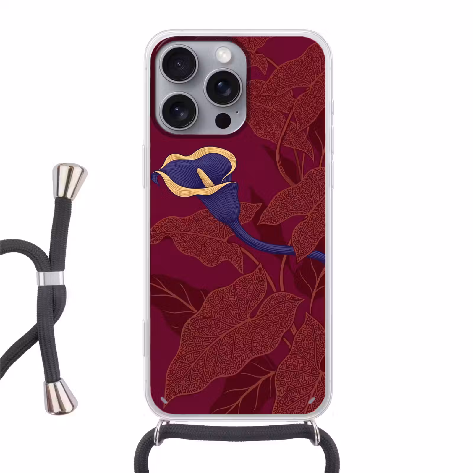 Handyhülle mit Band - Blumen – Modern – Lila - Bloemen - Modern - Paars Hoesje iPhone 16 Pro Max met koord klein