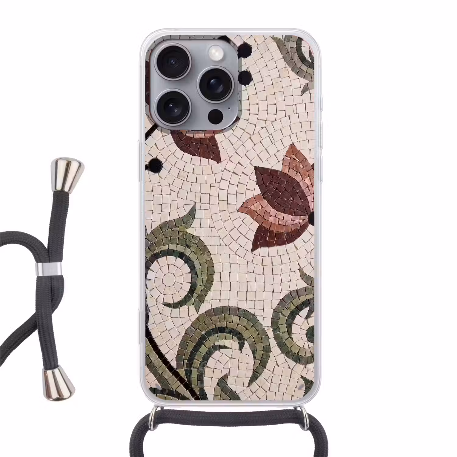 Bloemen - Mozaïek - Patroon - Abstract - Groen Hoesje iPhone 16 Pro Max met koord klein -3d