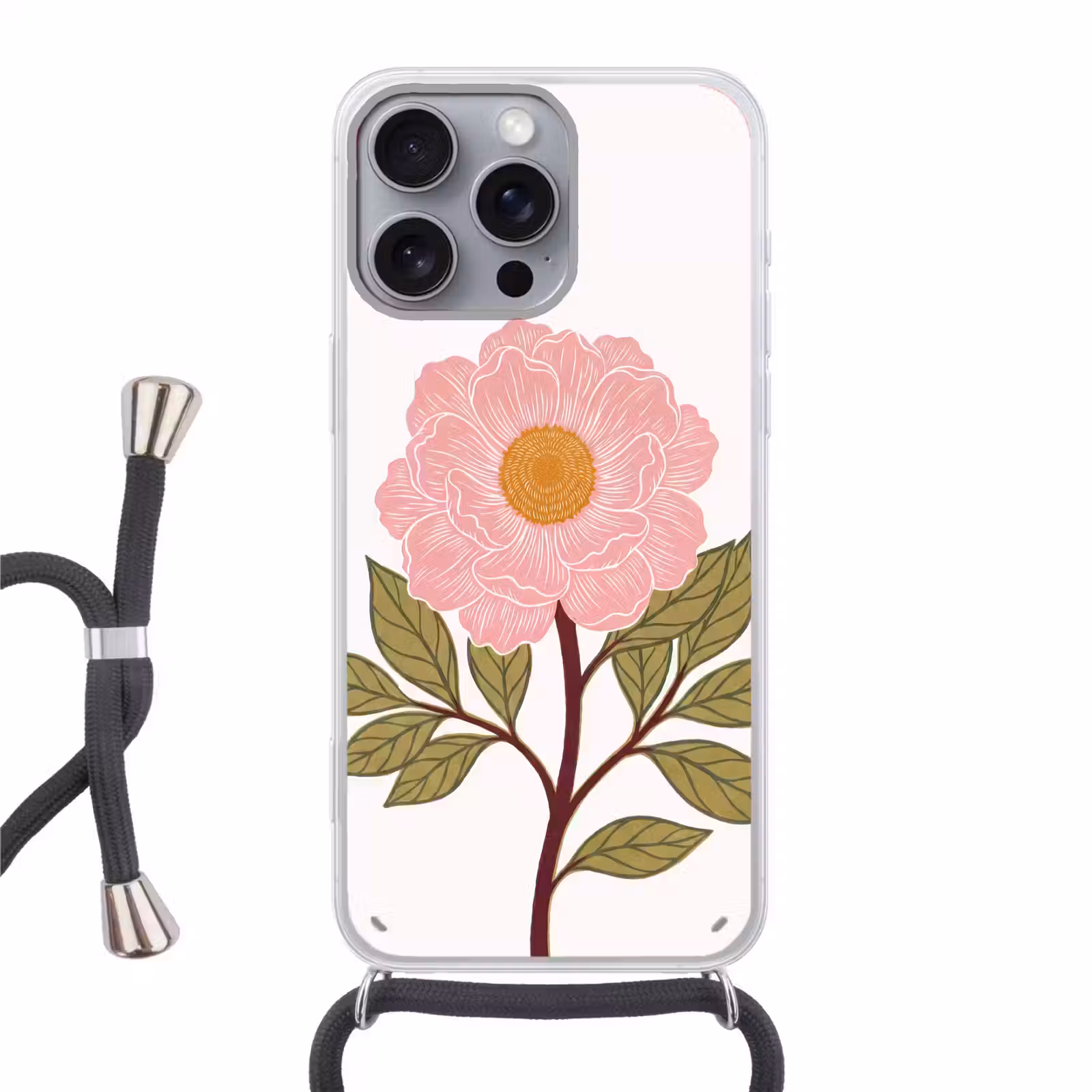 Handyhülle mit Band - Blumen – Rosa – Illustration - Bloemen - Roze - Illustratie Hoesje iPhone 16 Pro Max met koord klein