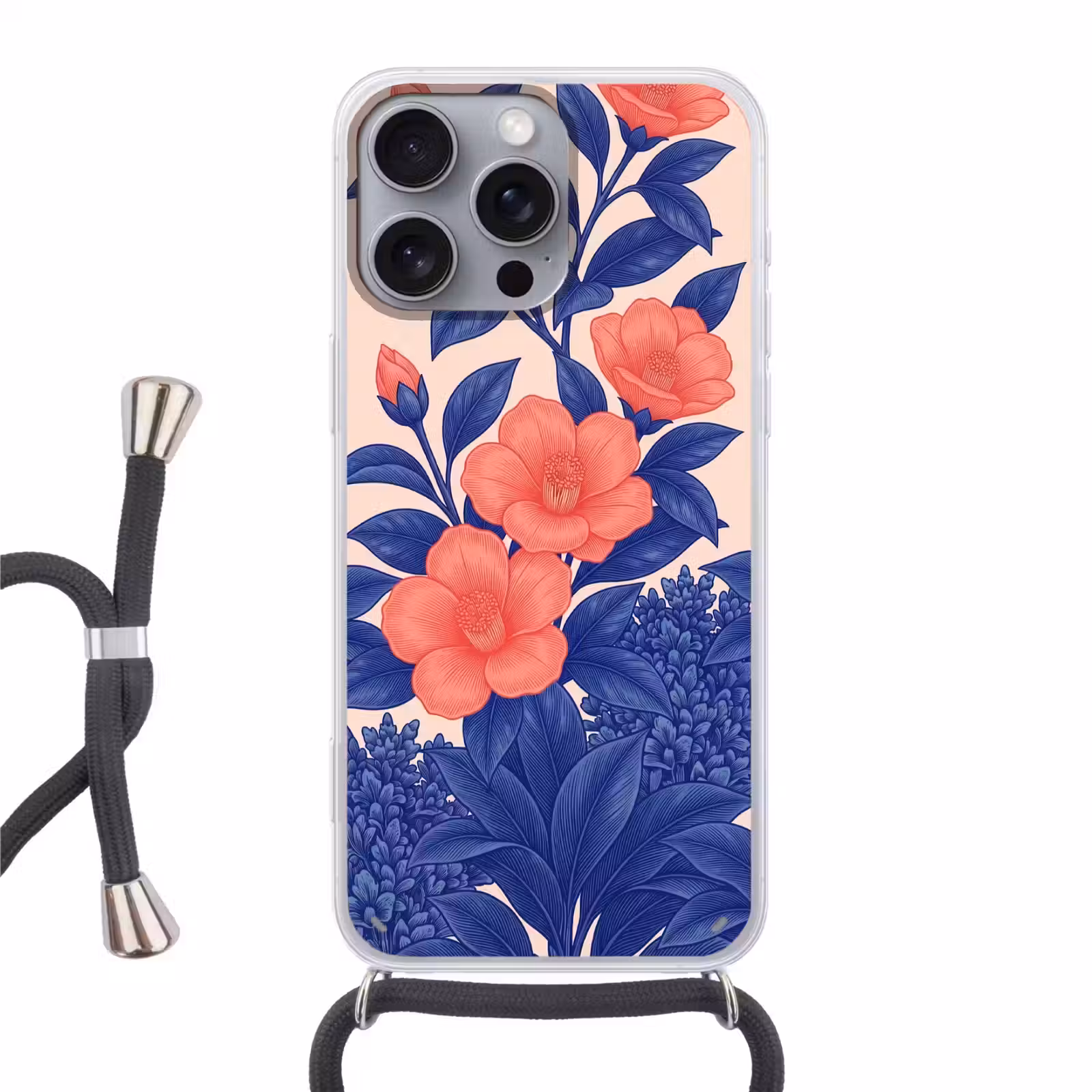 Handyhülle mit Band - Blüten – Blätter – Botanik - Bloemen - Bladeren - Botanisch Hoesje iPhone 16 Pro Max met koord klein