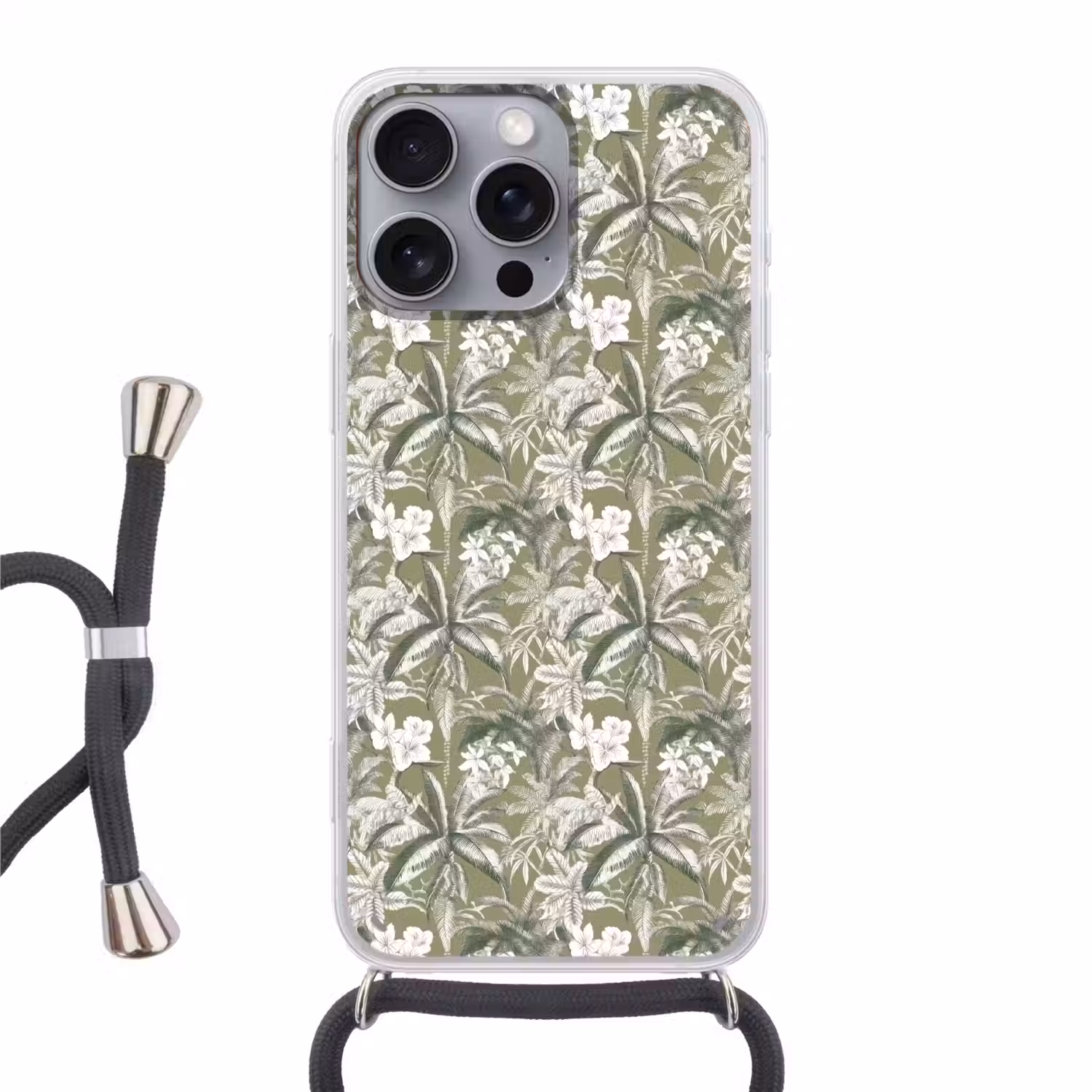 Botanisch - Bloemen - Groen Hoesje iPhone 16 Pro Max met koord klein 804 -3d