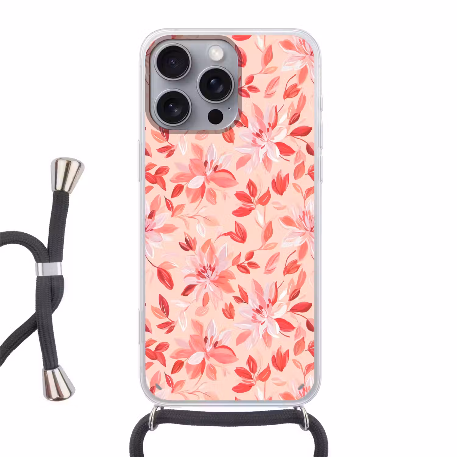 Botanisch - Bloemen - Rood Hoesje iPhone 16 Pro Max met koord klein 804 -3d