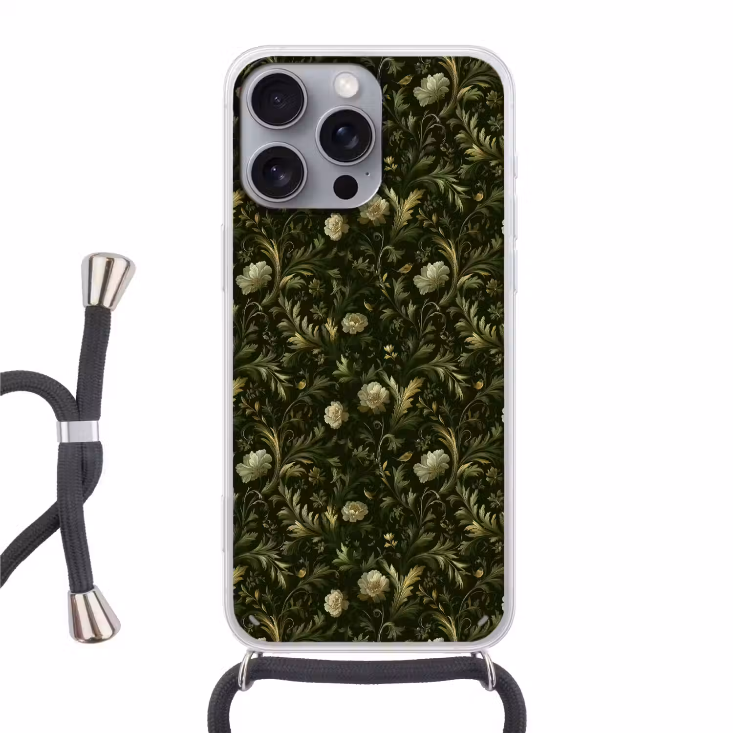 Botanisch - Naadloos - Bloemen Hoesje iPhone 16 Pro Max met koord klein 804 -3d