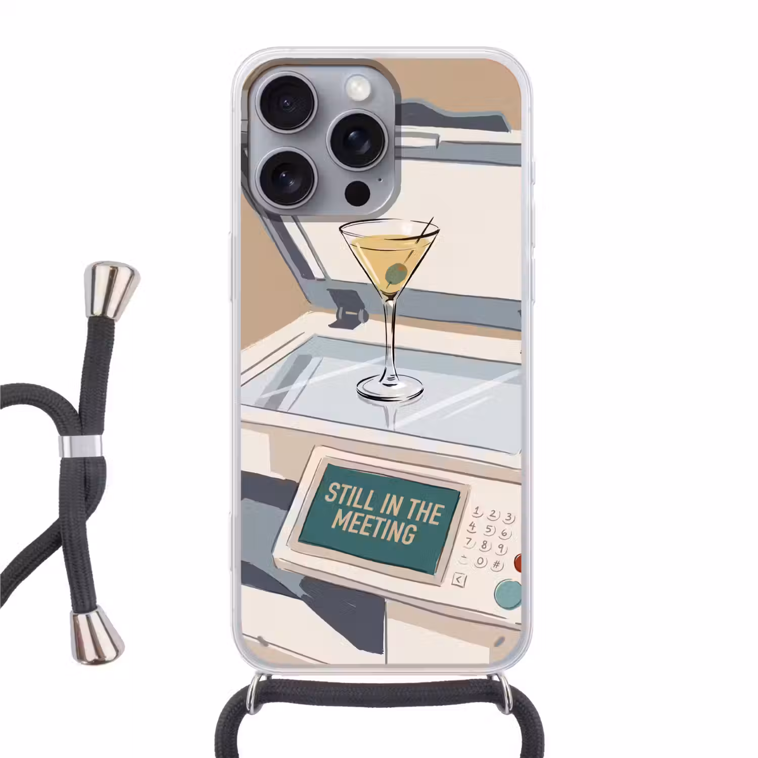 Kantoor - Drank - Humor - Illustratie Hoesje iPhone 16 Pro Max met koord klein -3d