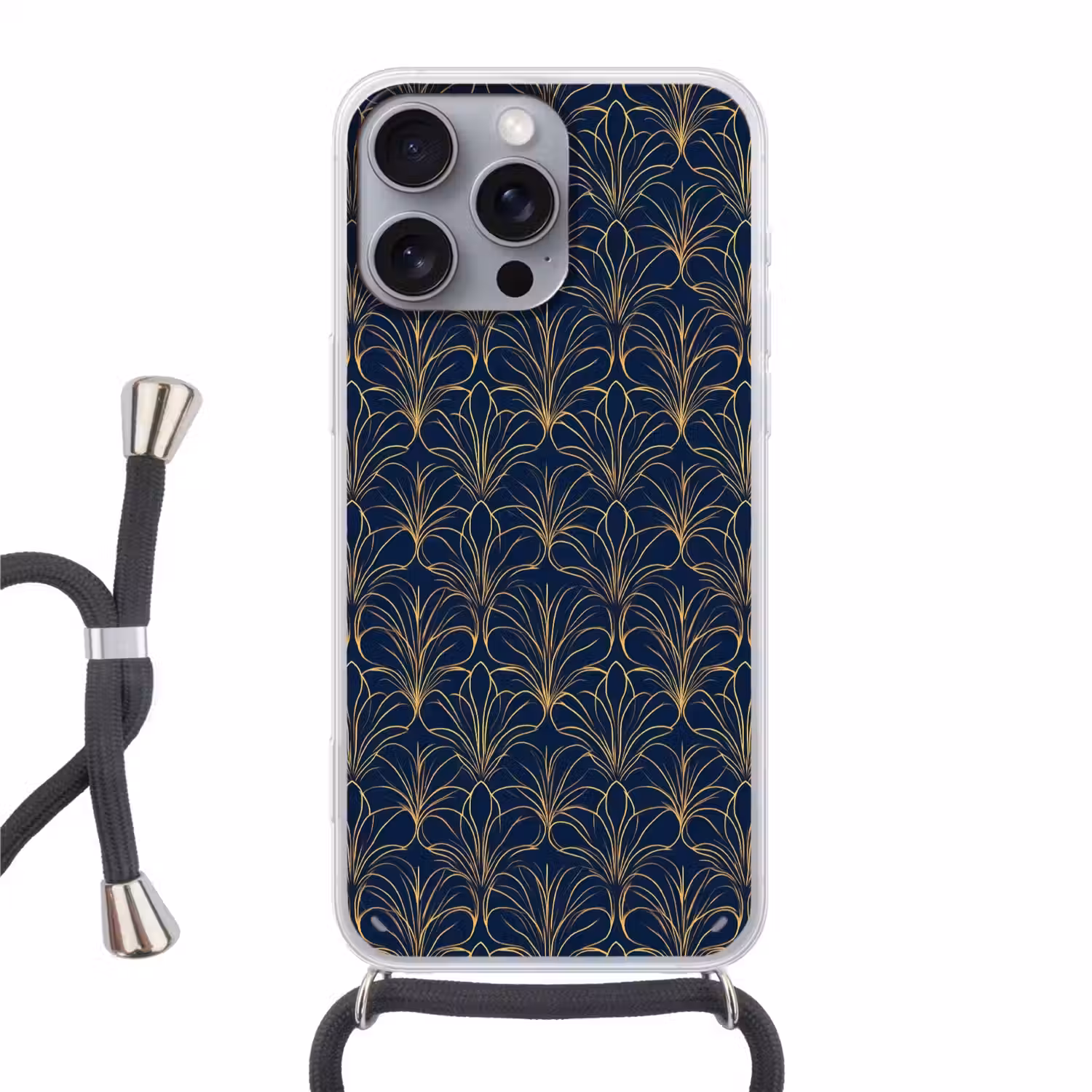Deco - Waaier - Blauw Hoesje iPhone 16 Pro Max met koord klein 804 -3d