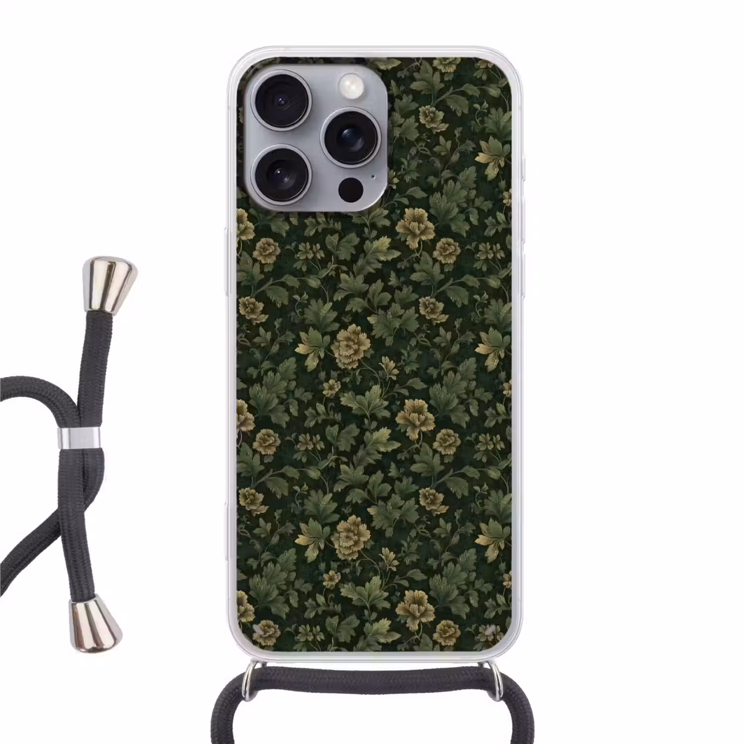 Donker - Groen - Goud - Botanisch Hoesje iPhone 16 Pro Max met koord klein 804 -3d
