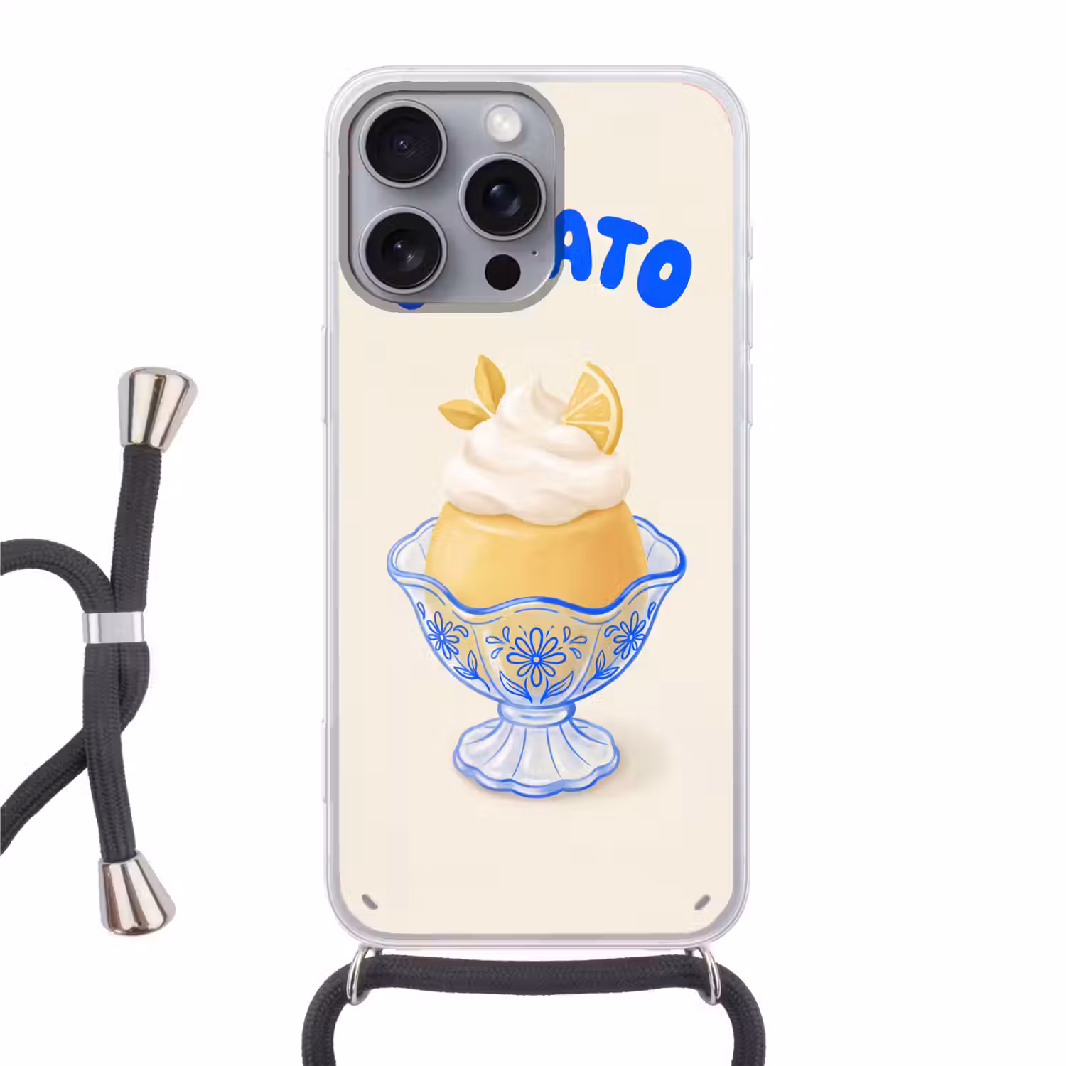 IJs - Citroen - Illustratie - Geel - Dessert Hoesje iPhone 16 Pro Max met koord klein -3d
