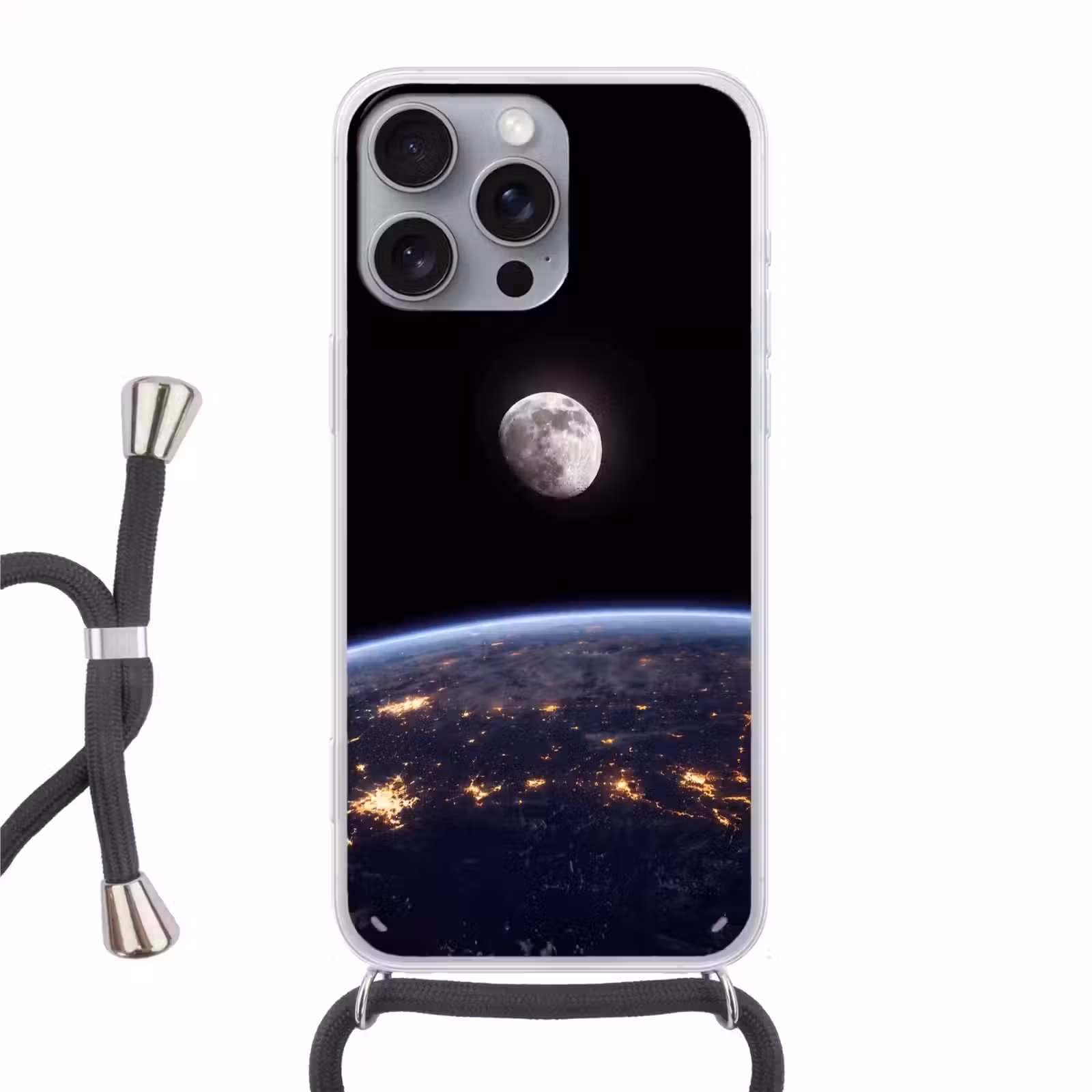Handyhülle mit Band - Erde – Nacht – Weltraum - Aarde - Nacht - Ruimte Hoesje iPhone 16 Pro Max met koord klein