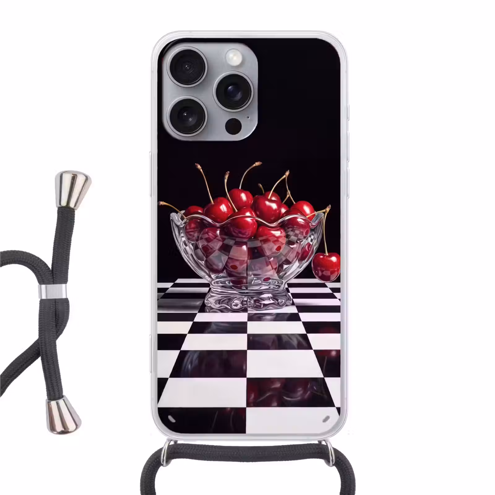 Handyhülle mit Band - Essen – Kirschen – Rot - Eten - Kersen - Rood Hoesje iPhone 16 Pro Max met koord klein