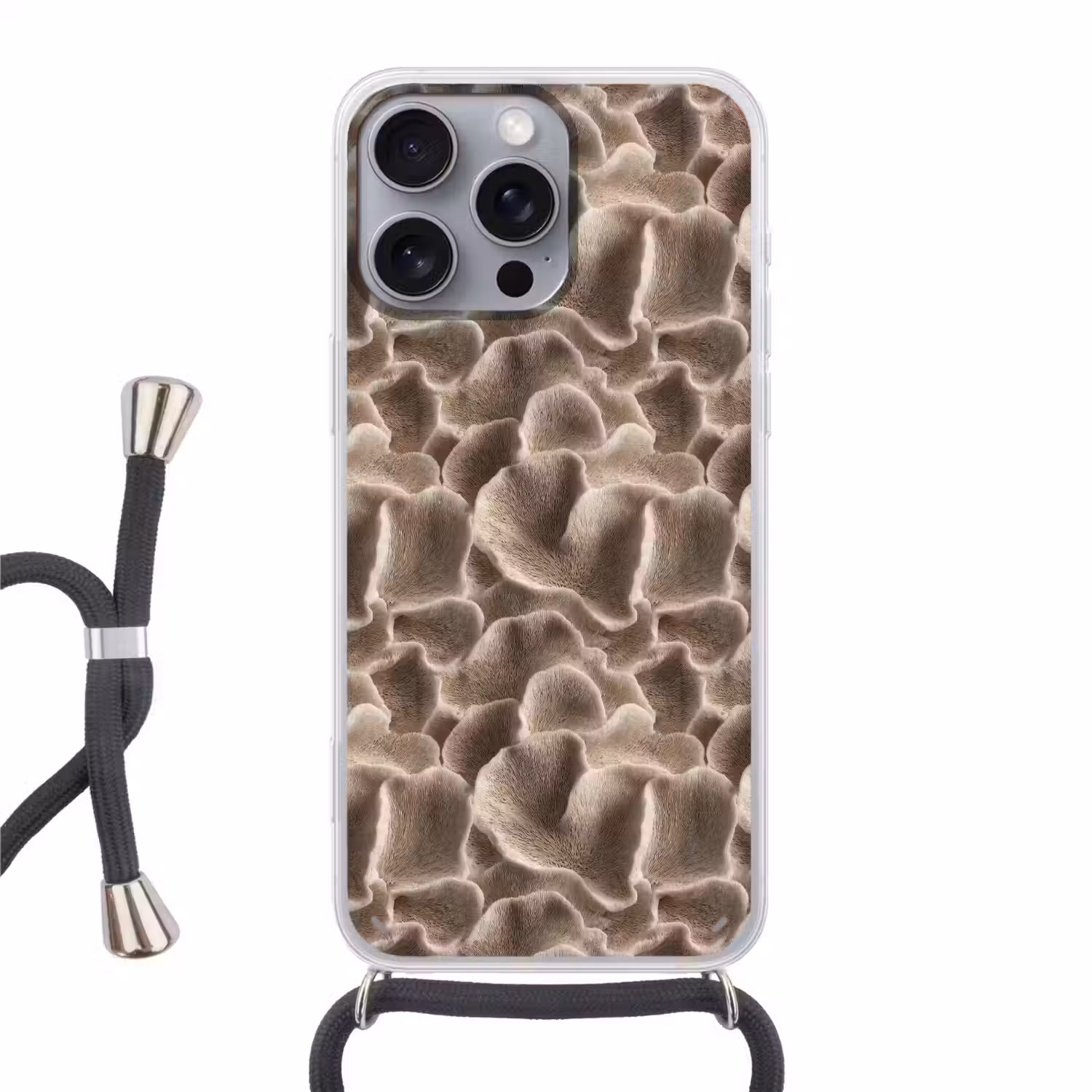 Waaiervorm - Beige - Vezel textuur Hoesje iPhone 16 Pro Max met koord klein 804 -3d