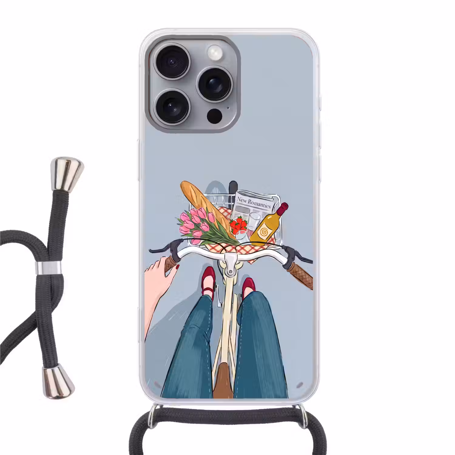 Fiets - Picknick - Zomer - Illustratie Hoesje iPhone 16 Pro Max met koord klein -3d