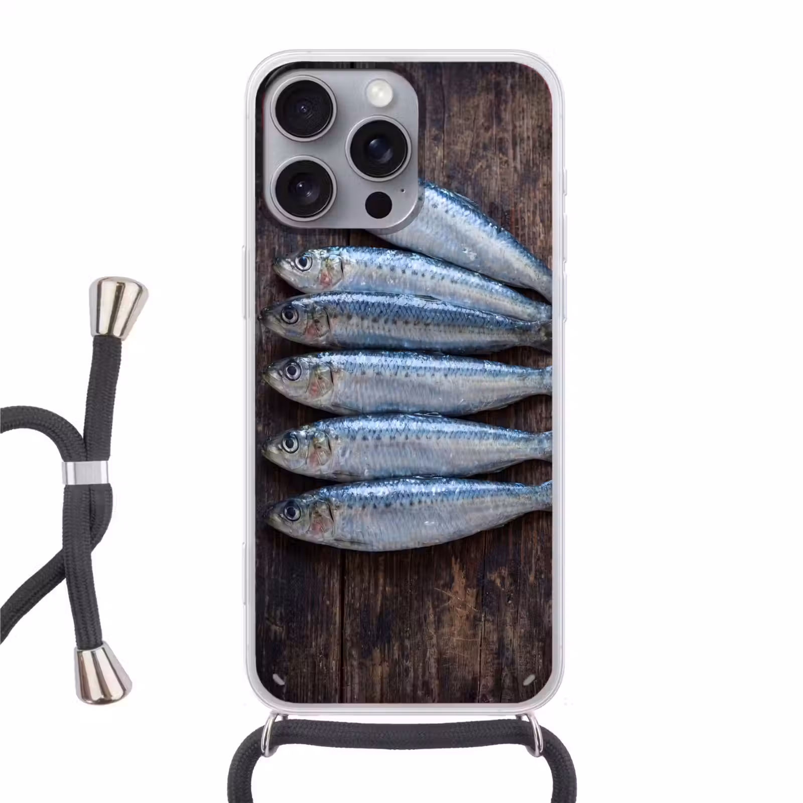 Handyhülle mit Band - Fisch – Holz – Essen - Vis - Hout - Eten Hoesje iPhone 16 Pro Max met koord klein