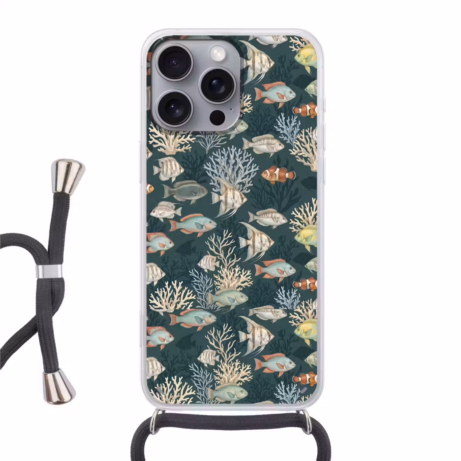 Vis - Koraal - Onderwater - Illustratie Hoesje iPhone 16 Pro Max met koord klein -3d