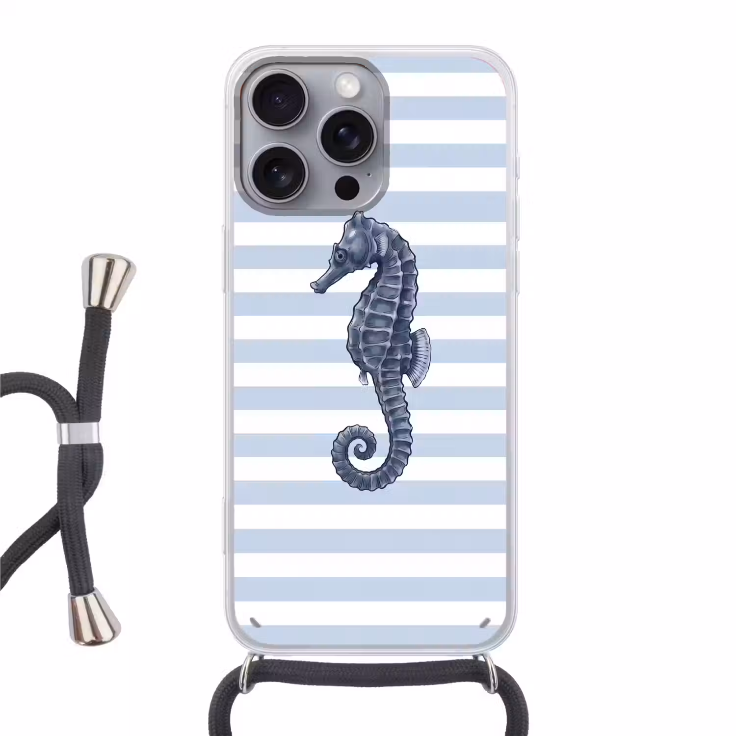 Vis - Oceaan - Illustratie - Blauw - Strepen Hoesje iPhone 16 Pro Max met koord klein -3d