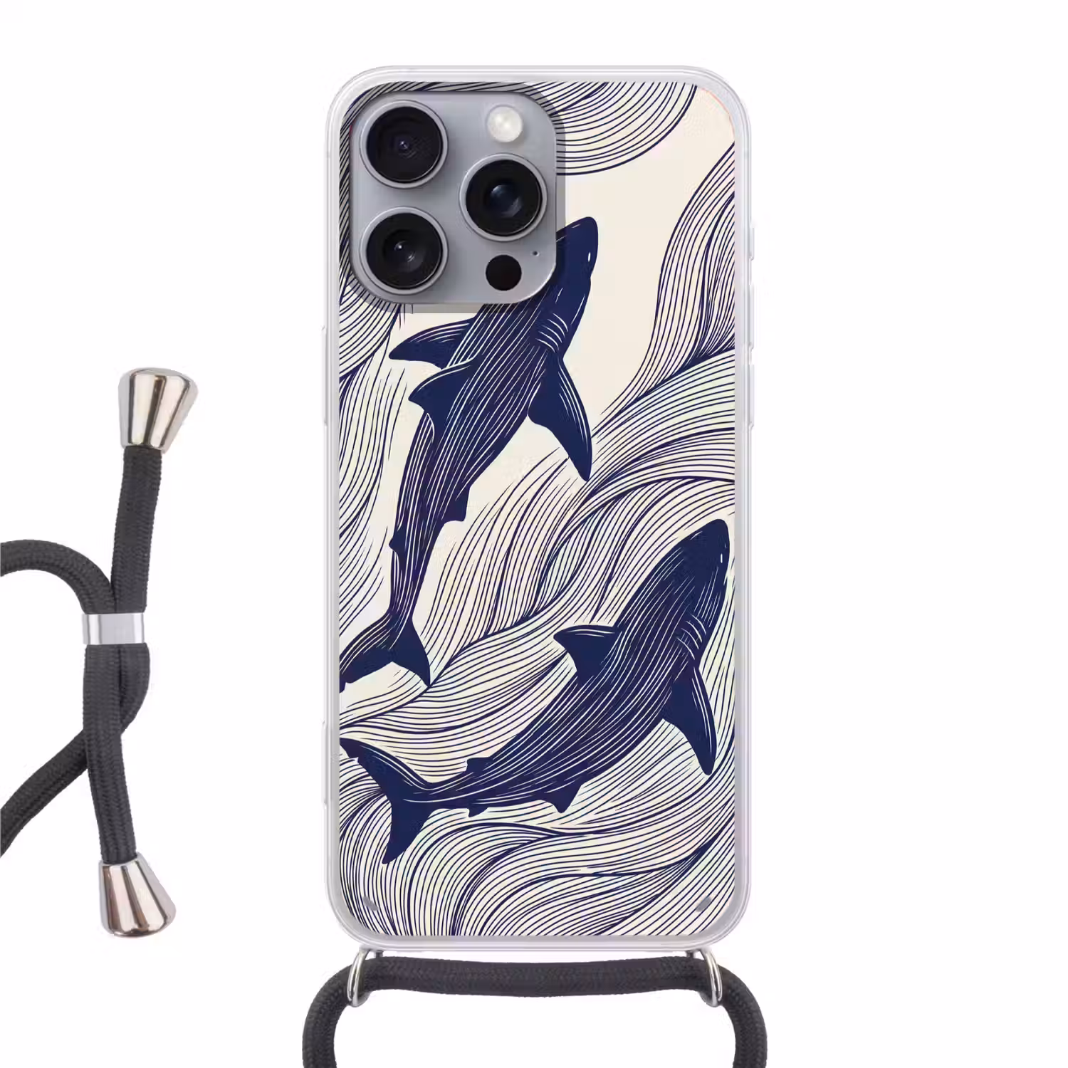 Vis - Oceaan - Lijntekening - Blauw - Dieren Hoesje iPhone 16 Pro Max met koord klein -3d