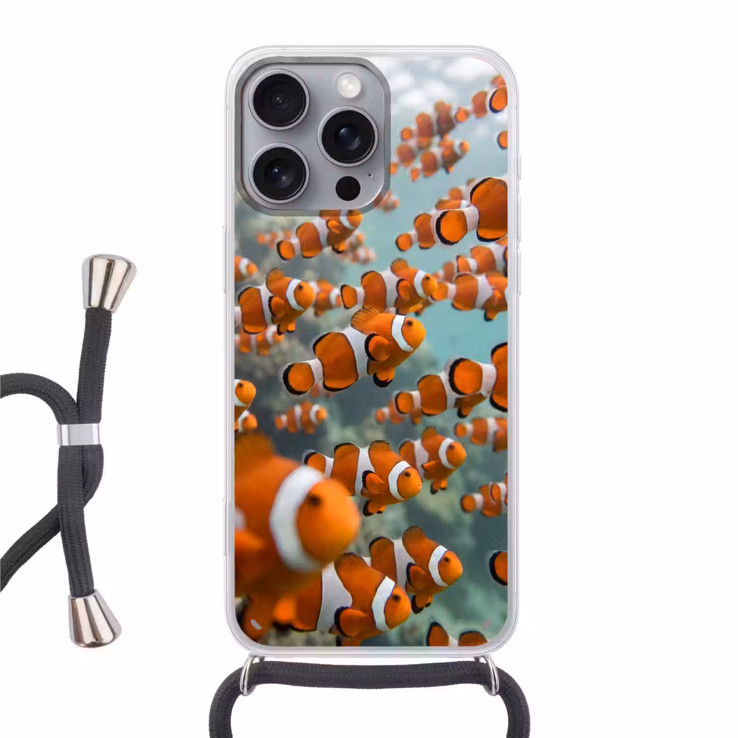 Vis - School - Onderwater - Dieren - Oranje Hoesje iPhone 16 Pro Max met koord klein -3d