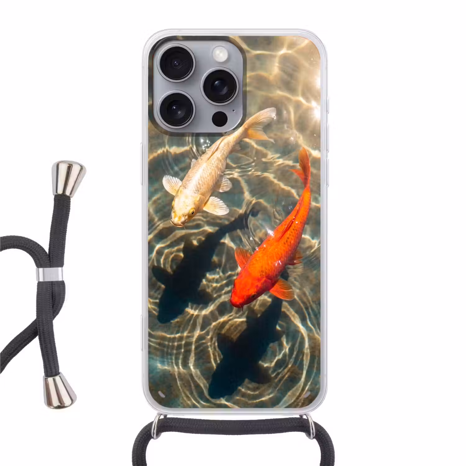 Vis - Water - Dieren - Oranje - Goud Hoesje iPhone 16 Pro Max met koord klein -3d