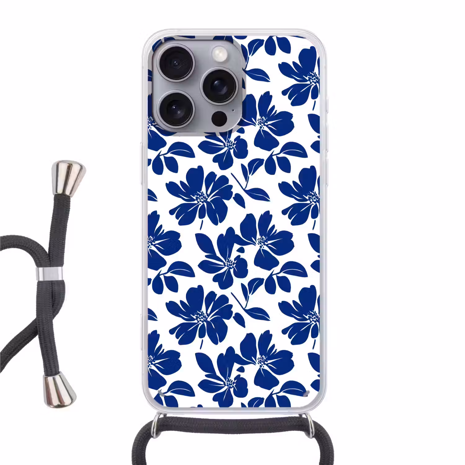 Floraal - Modern - Blauw Hoesje iPhone 16 Pro Max met koord klein 804 -3d