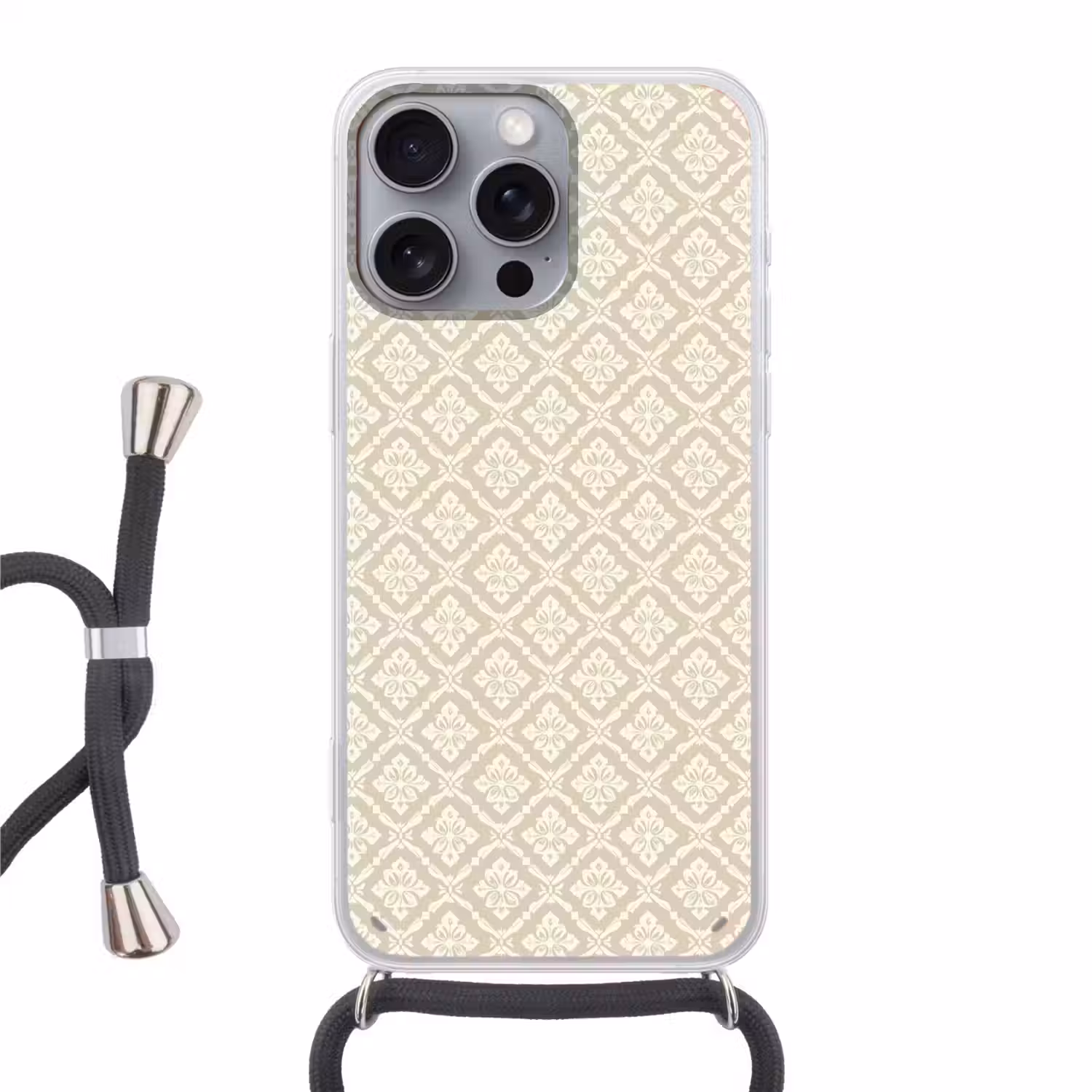 Floraal - Ornament - Beige Hoesje iPhone 16 Pro Max met koord klein 804 -3d