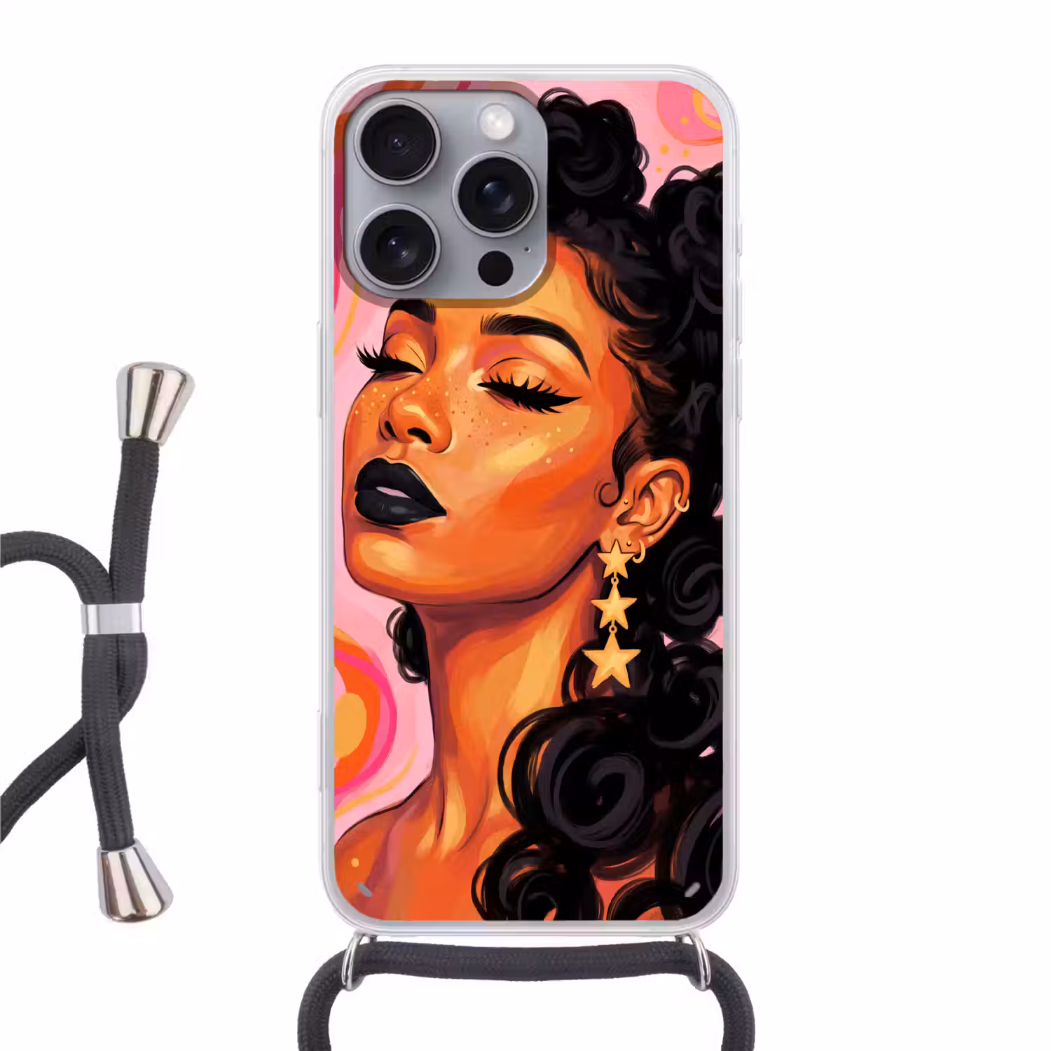 Vrouw - Portret - Abstract - Kleurrijk - Roze Hoesje iPhone 16 Pro Max met koord klein -3d