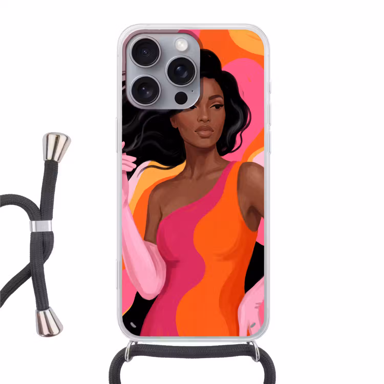 Vrouw - Portret - Kleurrijk - Modern - Kunst Hoesje iPhone 16 Pro Max met koord klein -3d