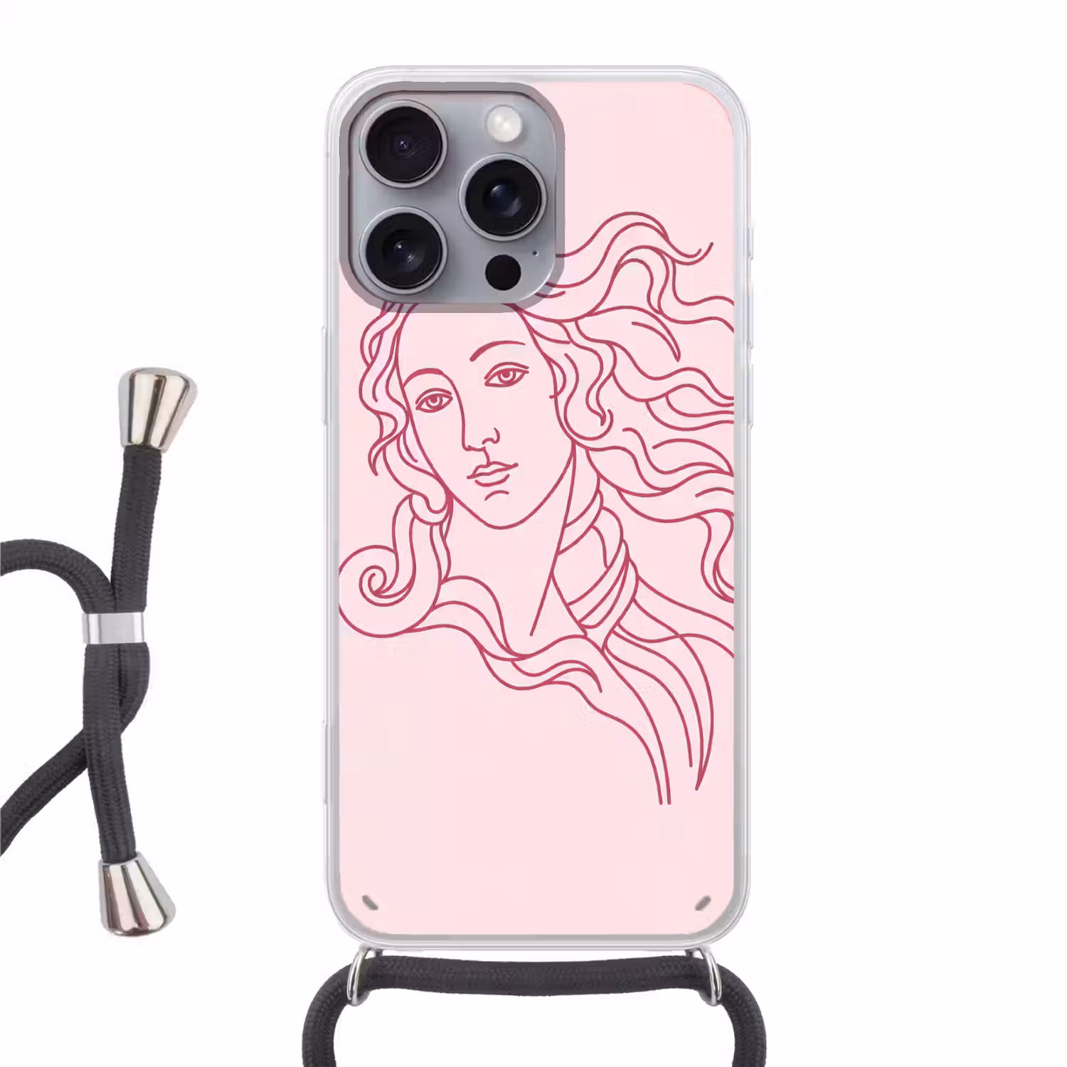 Vrouw - Portret - Klassiek - Line-art - Roze Hoesje iPhone 16 Pro Max met koord klein -3d