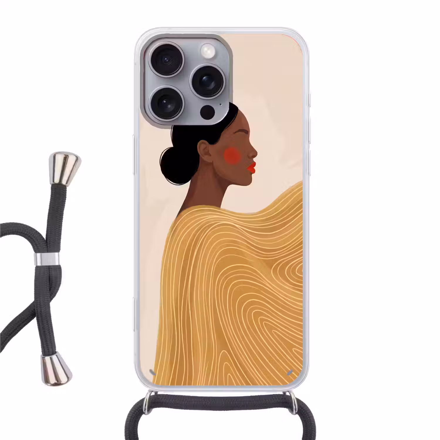 Vrouw - Profiel - Modern - Abstract - Kunst Hoesje iPhone 16 Pro Max met koord klein -3d