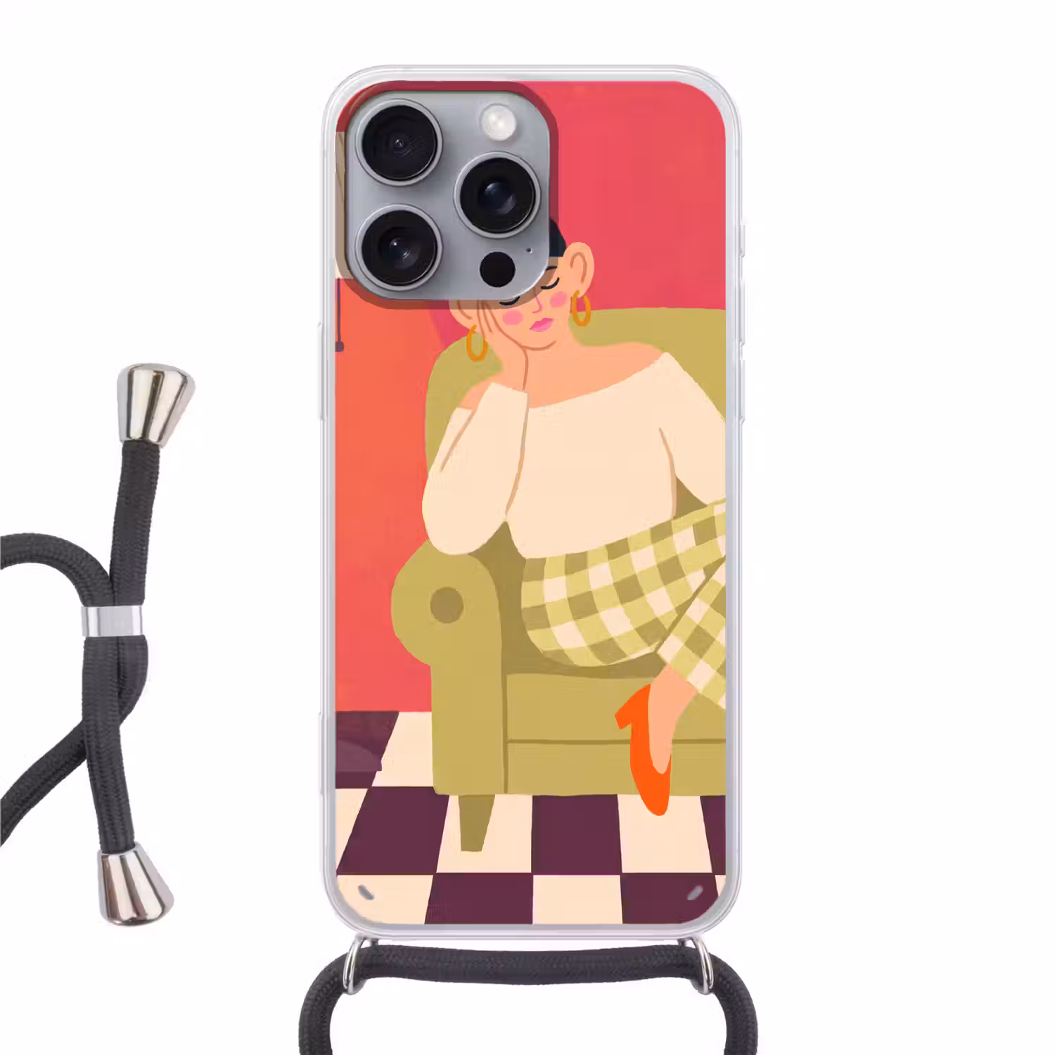 Vrouw - Rust - Interieur - Modern - Kunst Hoesje iPhone 16 Pro Max met koord klein -3d