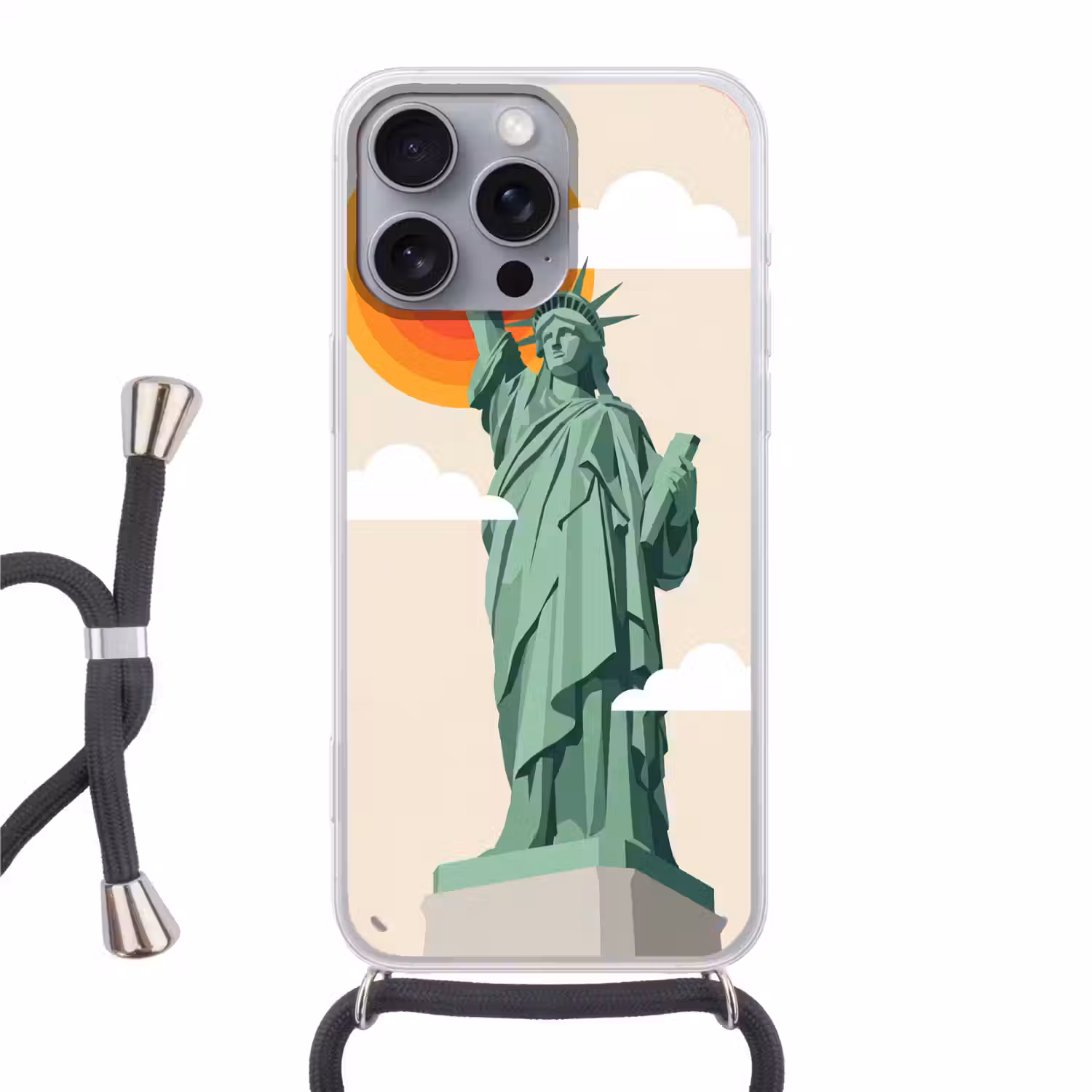 Vrijheidsbeeld - New York - Zon - Modern Hoesje iPhone 16 Pro Max met koord klein -3d