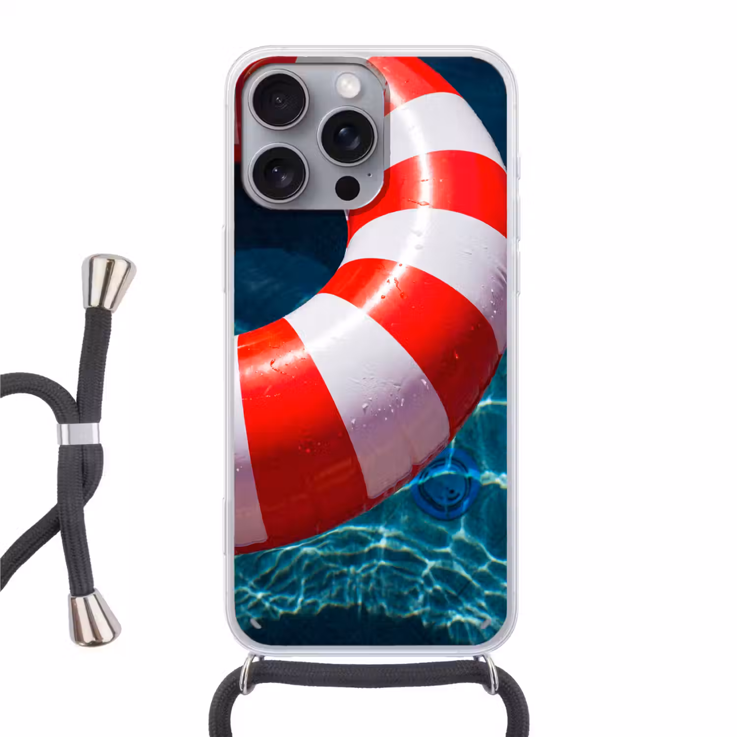 Recreatie - Water - Zomer - Rood - Wit Hoesje iPhone 16 Pro Max met koord klein -3d