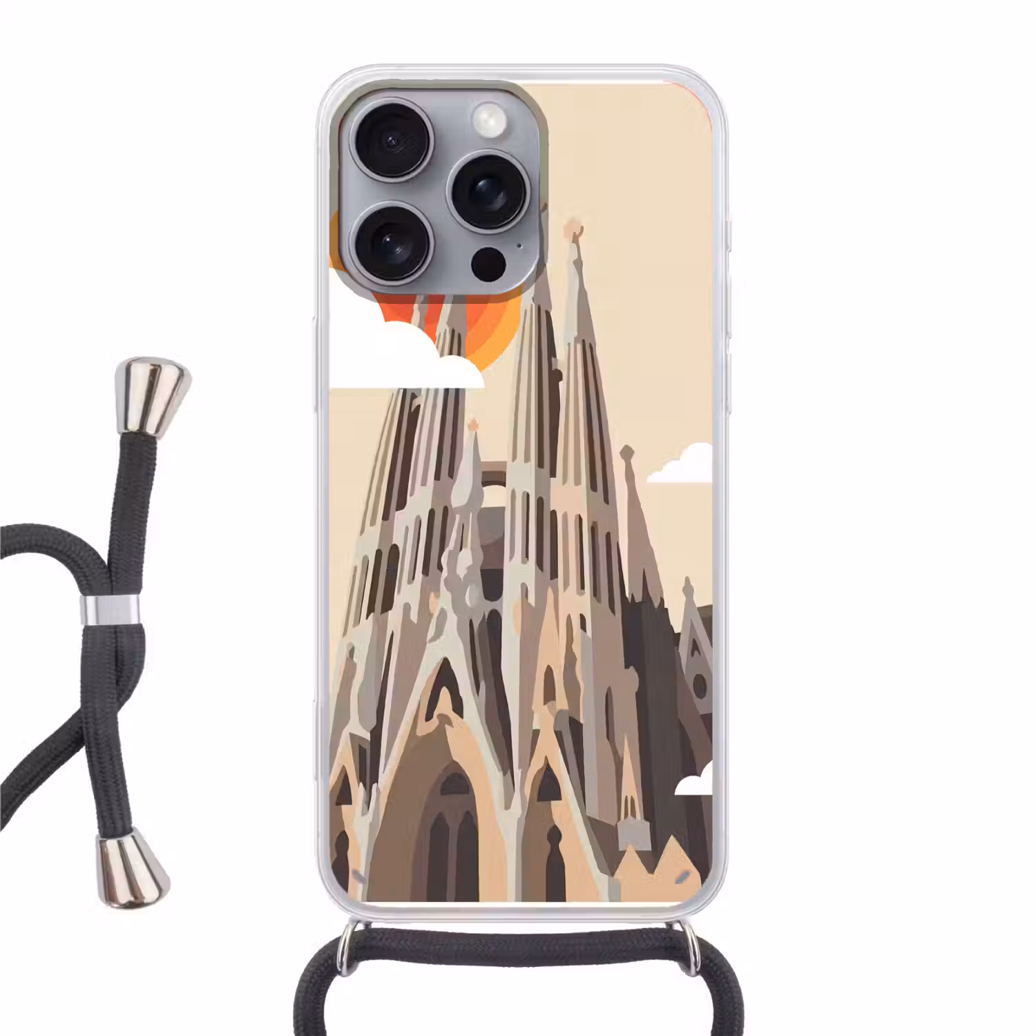 Gebouw - Torens - Architectuur - Abstract - Zonsondergang Hoesje iPhone 16 Pro Max met koord klein -3d
