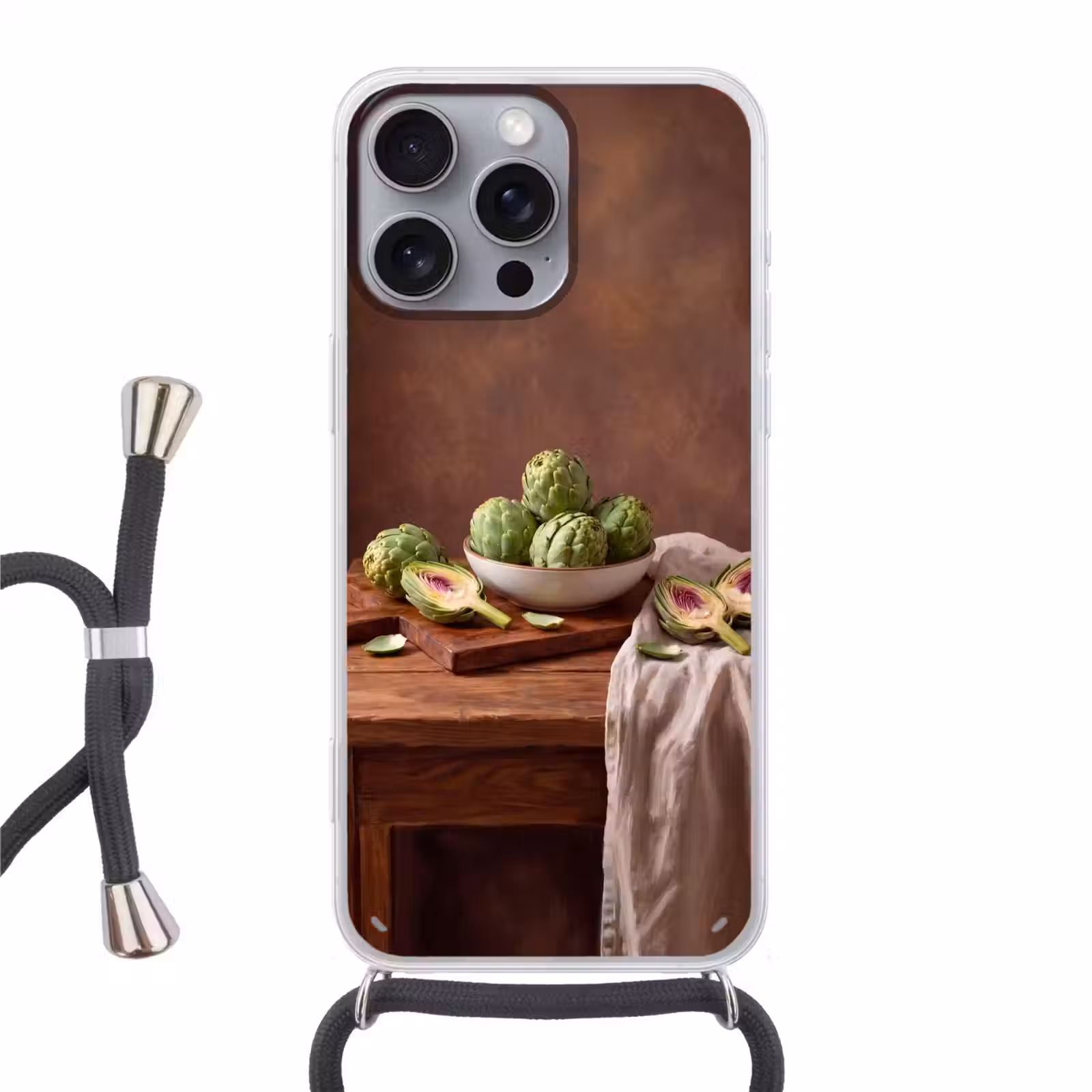 Handyhülle mit Band - Gemüse – Artischocke – Küche - Groenten - Artisjok - Keuken Hoesje iPhone 16 Pro Max met koord klein