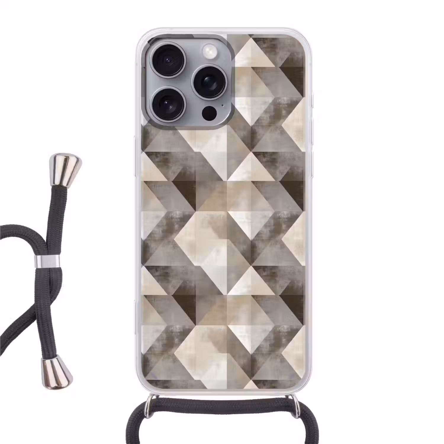 Geometrisch - Motief - Aardetinten Hoesje iPhone 16 Pro Max met koord klein 804 -3d