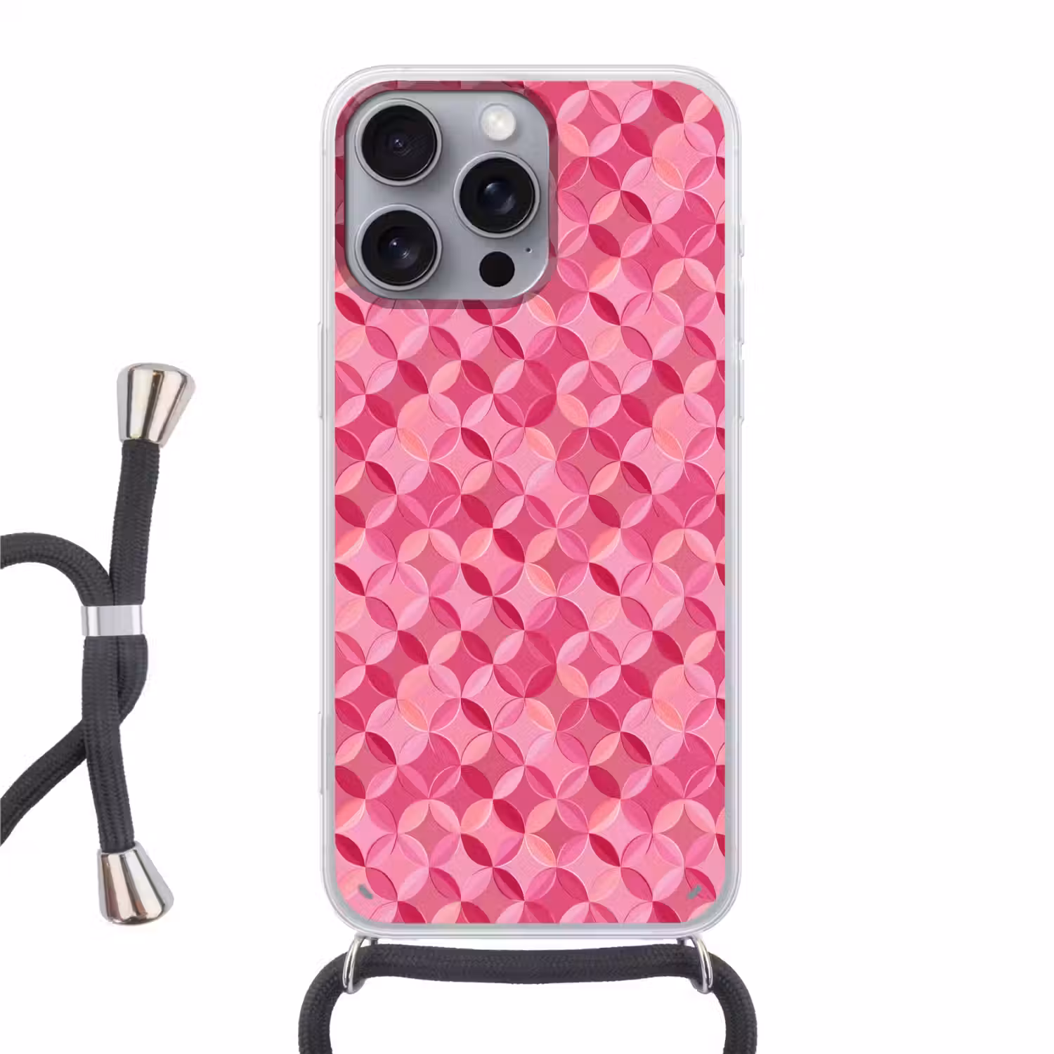 Geometrisch - Mozaïek - Modern - Roze Hoesje iPhone 16 Pro Max met koord klein 804 -3d