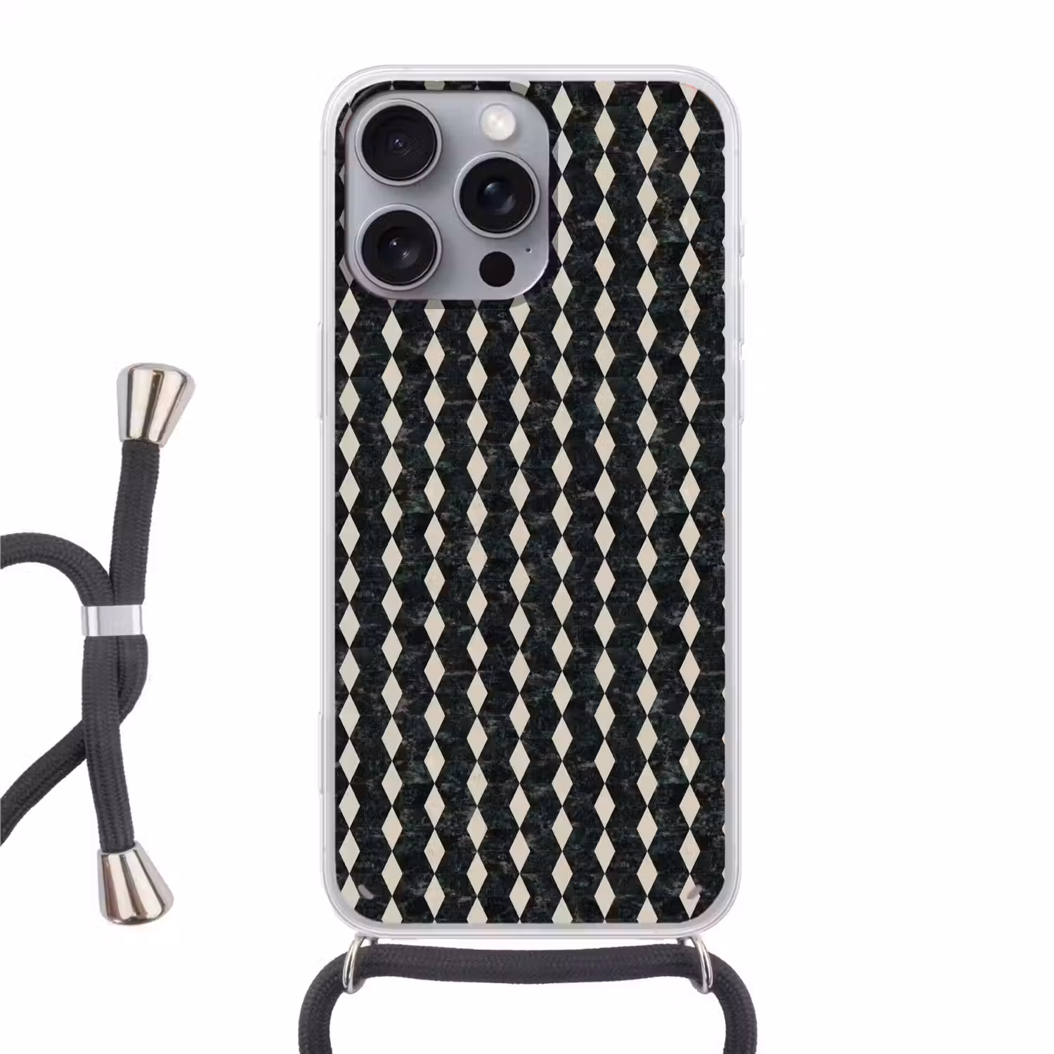 Geometrisch - Patroon - Marmer - Groen Hoesje iPhone 16 Pro Max met koord klein 804 -3d