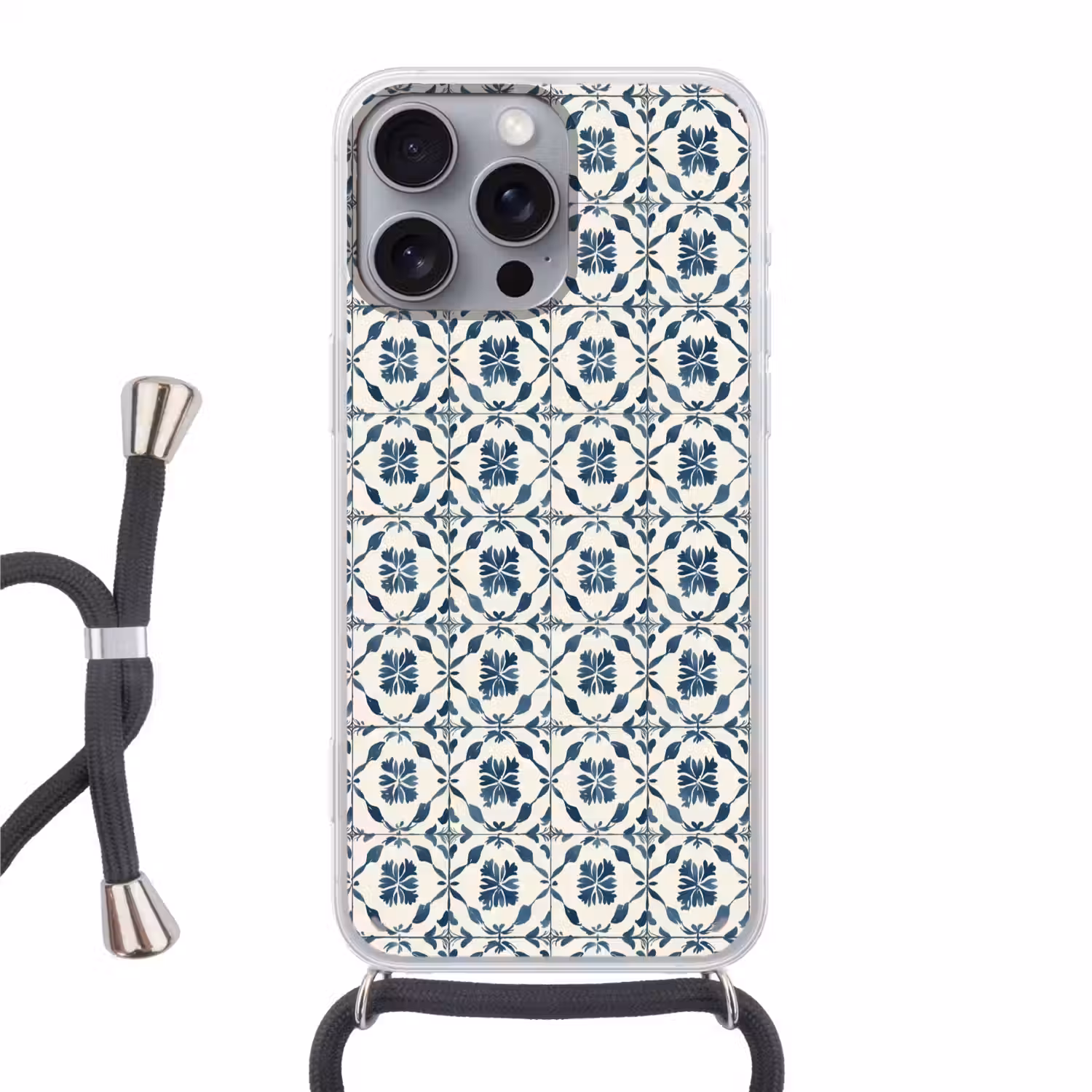 Grafisch - Tegel - Blauw Hoesje iPhone 16 Pro Max met koord klein 804 -3d