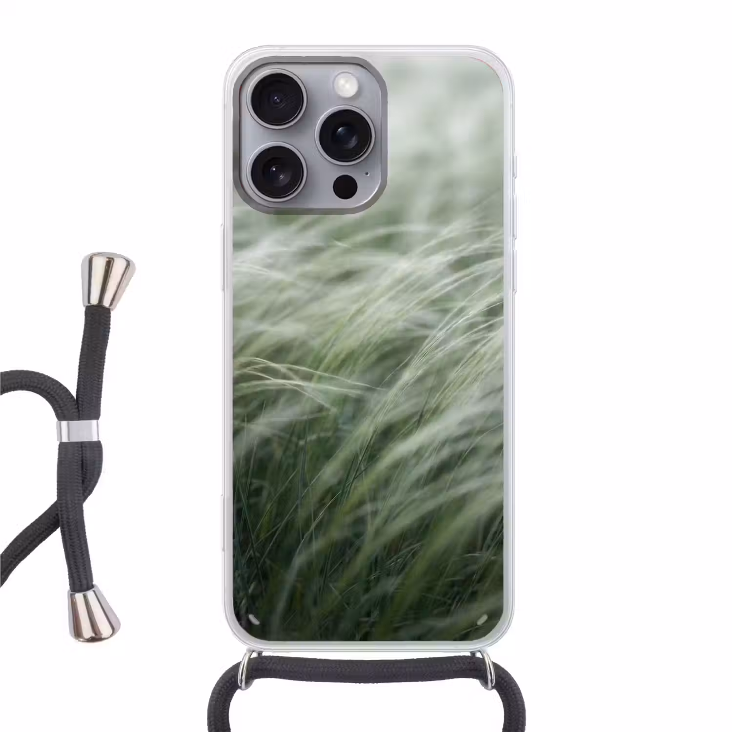 Gras - Wazig - Natuur - Groen - Zacht Hoesje iPhone 16 Pro Max met koord klein -3d