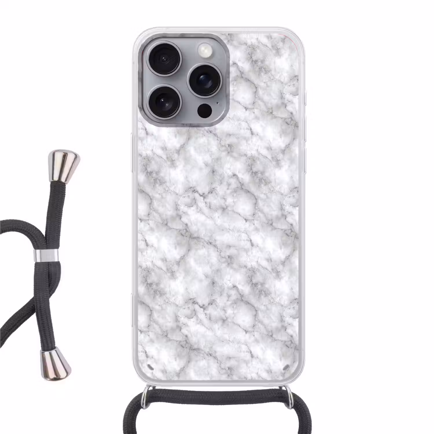 Grijs - Marmer - Klassiek - Aders Hoesje iPhone 16 Pro Max met koord klein 804 -3d