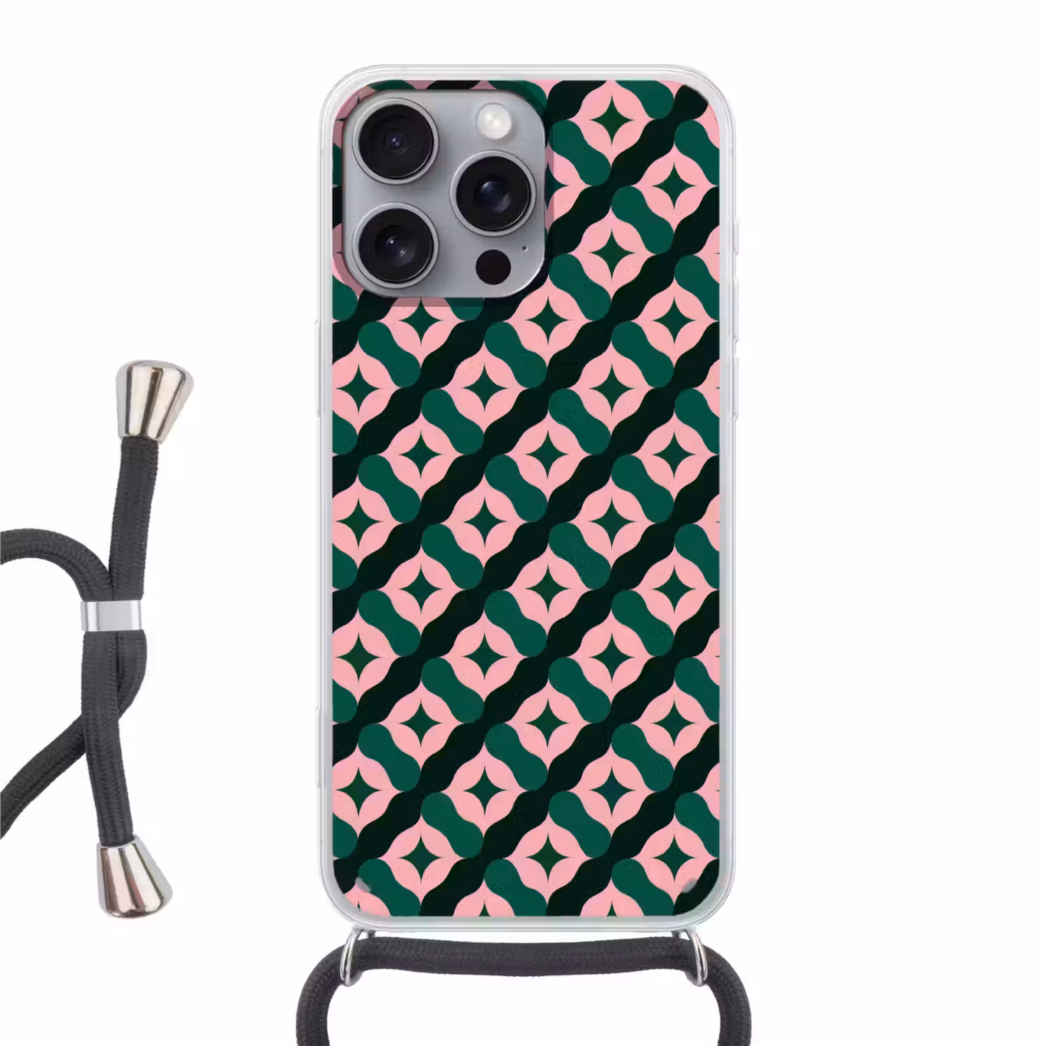 Groen - Roze - Retro - Sterren Hoesje iPhone 16 Pro Max met koord klein 804 -3d