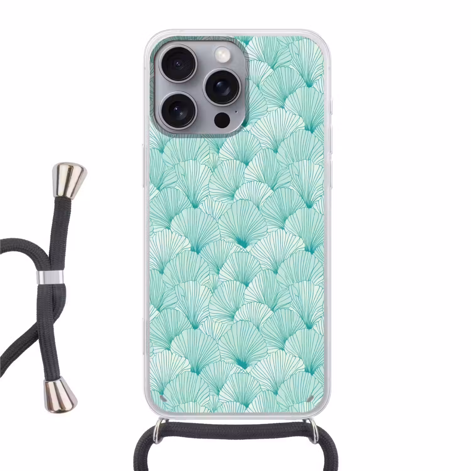 Groen - Wit - Ginko - Getekend - Textuur Hoesje iPhone 16 Pro Max met koord klein 804 -3d
