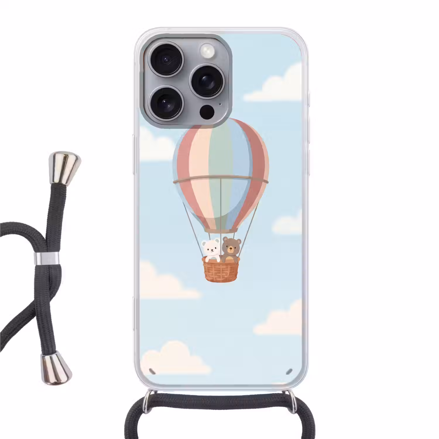 Luchtballon - Beren - Pastel Hoesje iPhone 16 Pro Max met koord klein -3d
