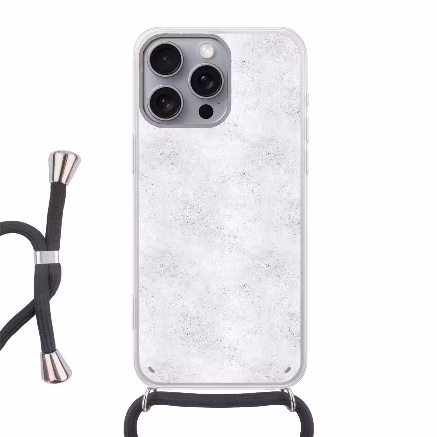 Lichtgrijs - Betonstructuur - Subtiel Hoesje iPhone 16 Pro Max met koord klein 804 -3d