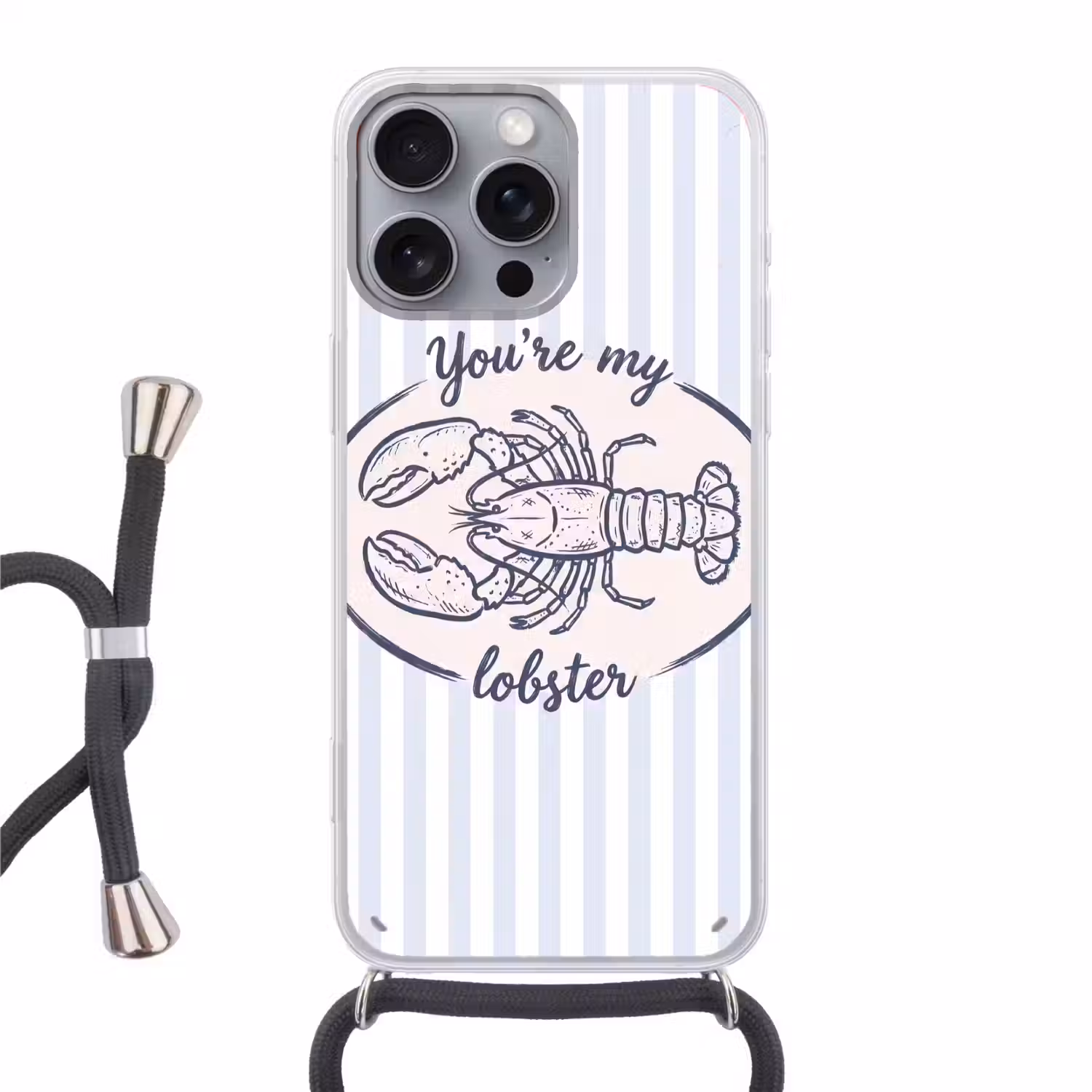 Kreeft - Illustratie - Liefde - Blauw - Decoratie Hoesje iPhone 16 Pro Max met koord klein -3d