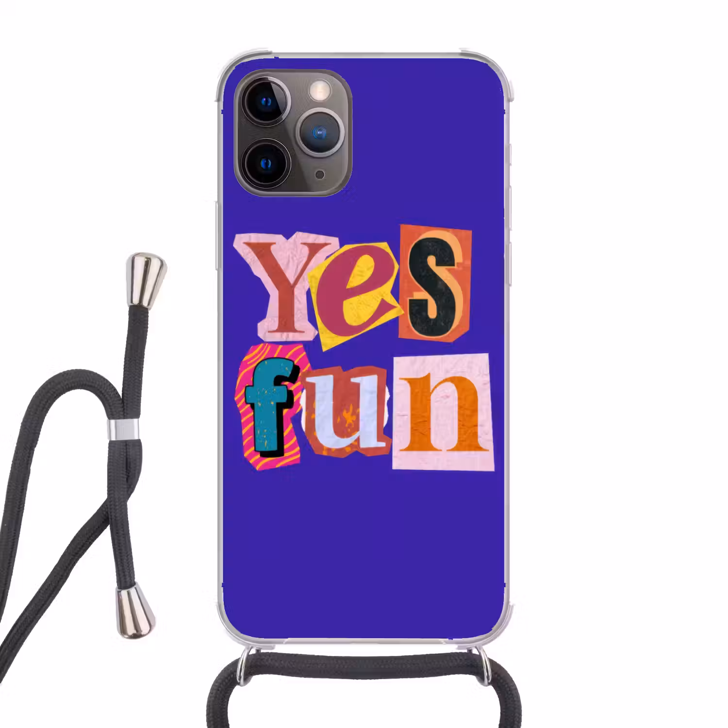 Yes fun - Kleurrijk - Collage-stijl Hoesje iPhone 12 Pro met koord klein -3d
