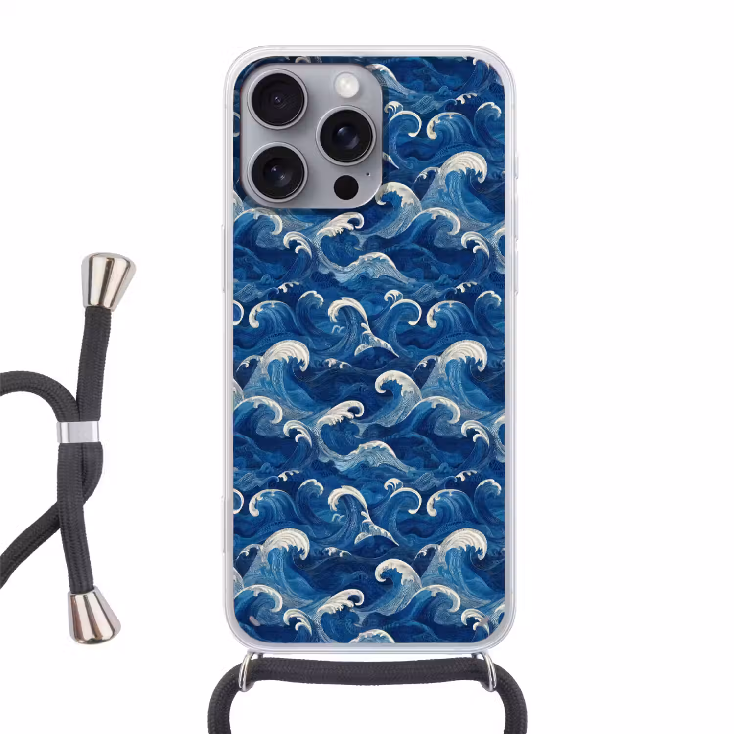 Japans - Oceaan - Golven - Blauw Hoesje iPhone 16 Pro Max met koord klein 804 -3d
