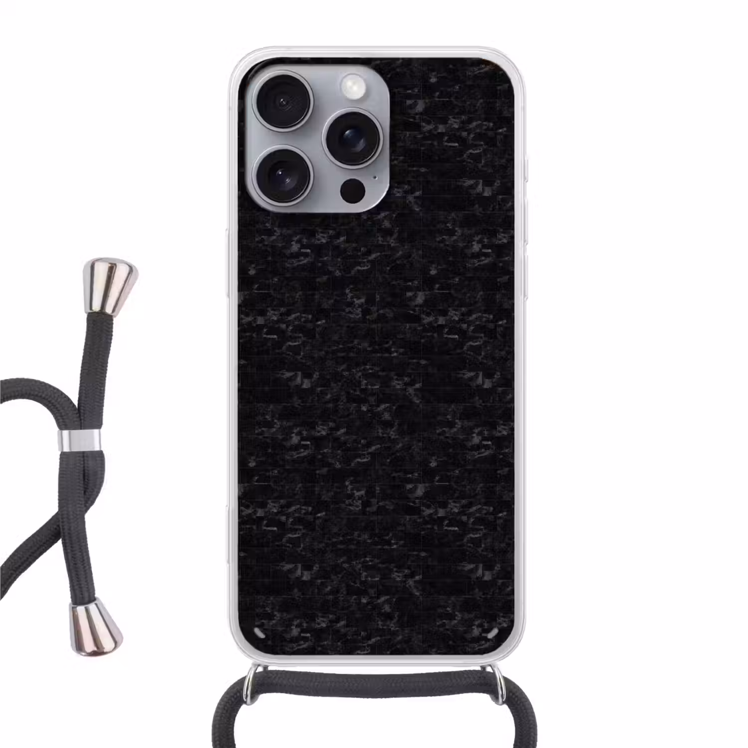 Tegels - Patroon - Marmer - Zwart Hoesje iPhone 16 Pro Max met koord klein 804 -3d