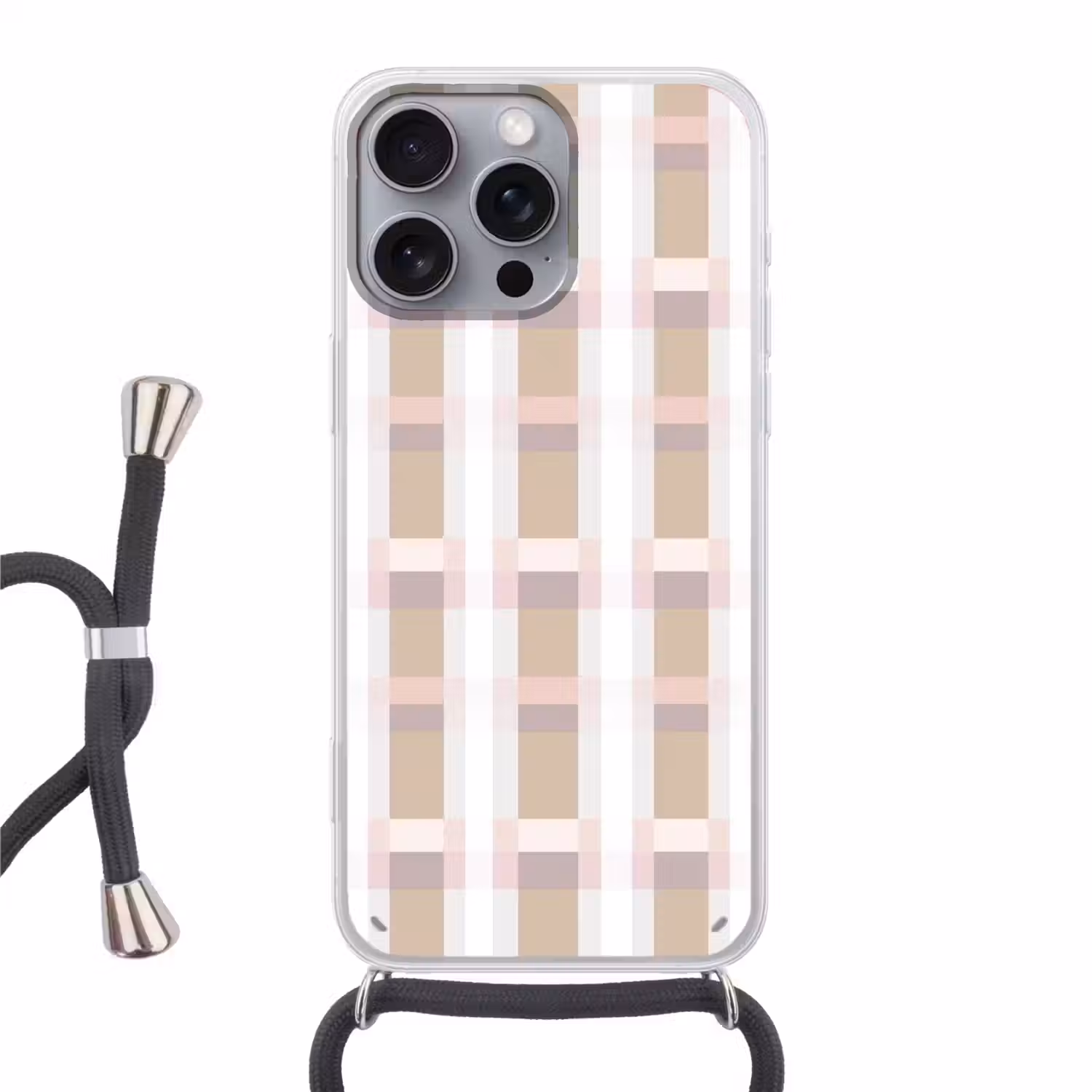 Ruitpatroon - Aardetinten - Minimalistisch Hoesje iPhone 16 Pro Max met koord klein 804 -3d